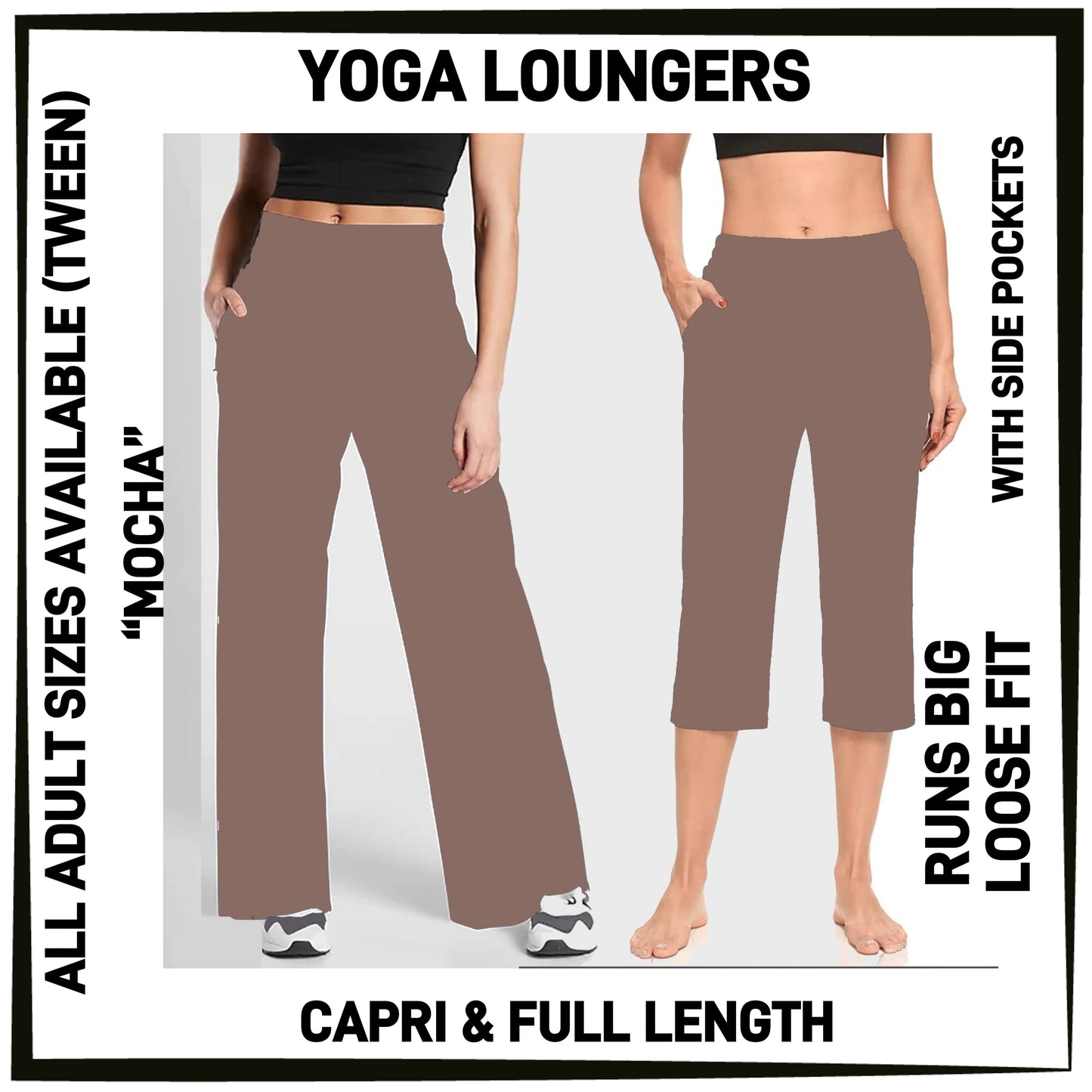 YG7L - Mocha Full/Capri Yoga Loungers with Pockets - Preorder ETA: Early Nov