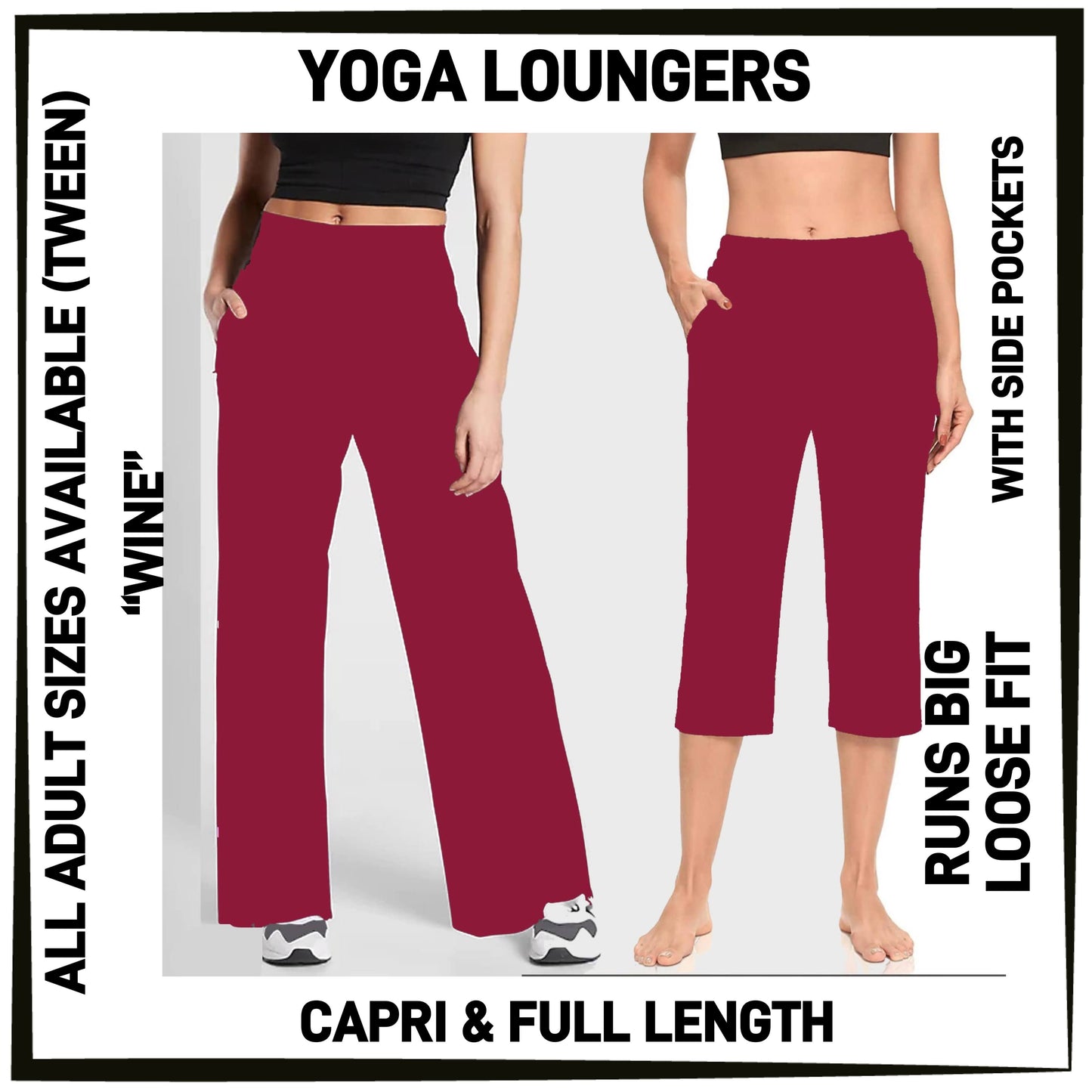 YG7L - Wine Full/Capri Yoga Loungers with Pockets - Preorder ETA: Early Nov
