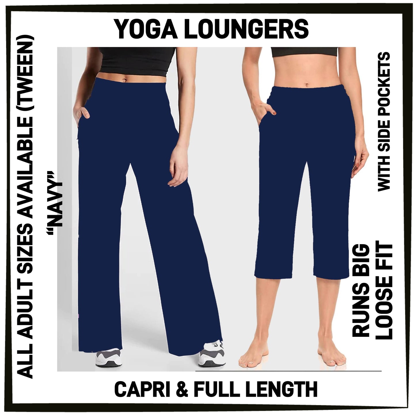 YG7L - Navy Full/Capri Yoga Loungers with Pockets - Preorder ETA: Early Nov