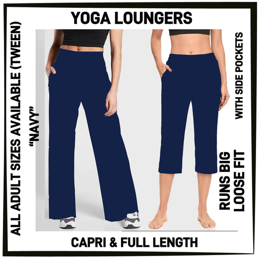 YG7L - Navy Full/Capri Yoga Loungers with Pockets - Preorder ETA: Early Nov