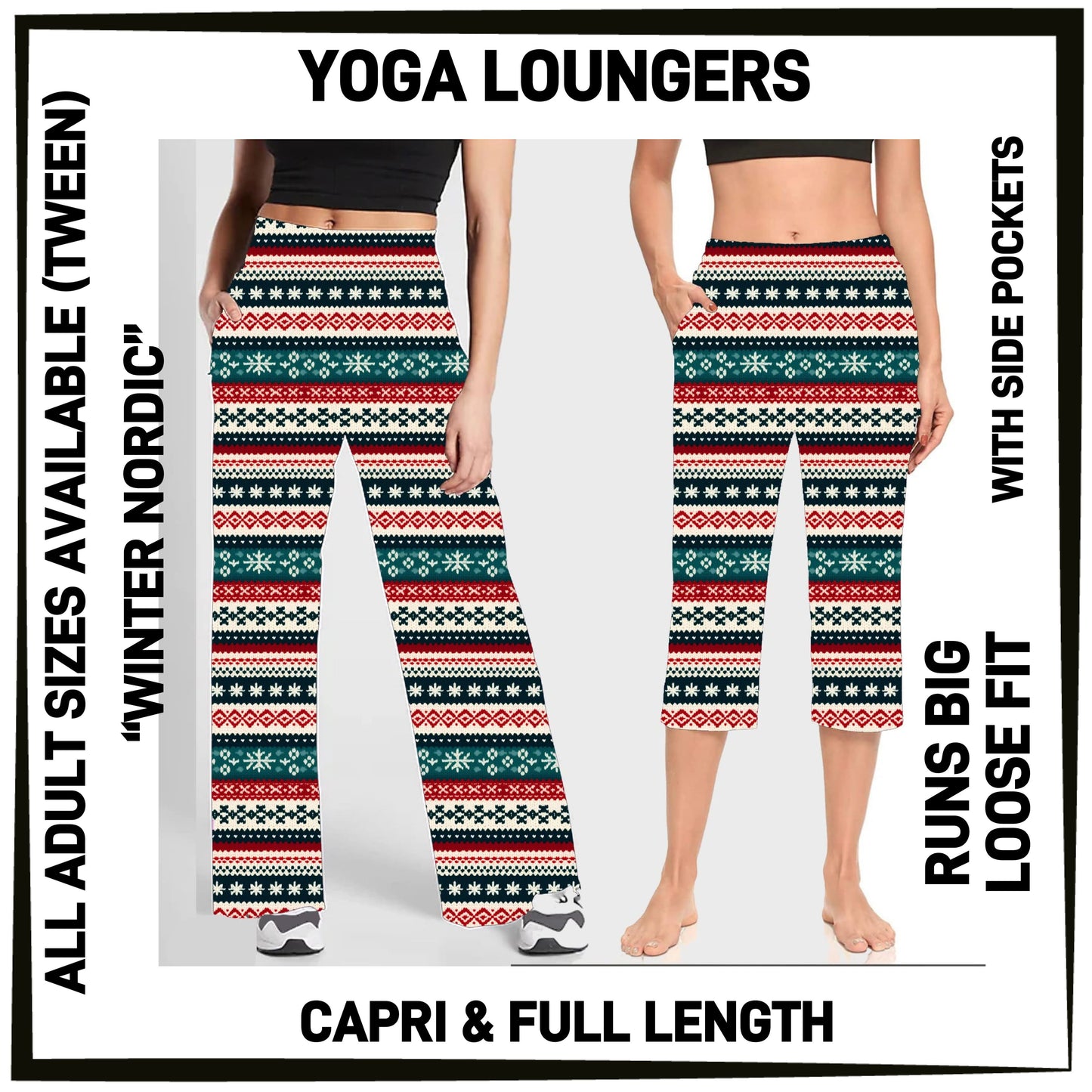 YG7L - Winter Nordic Full/Capri Yoga Loungers with Pockets - Preorder ETA: Early Nov