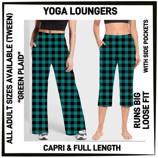 YG7L - Green Plaid Full/Capri Yoga Loungers with Pockets - Preorder ETA: Early Nov