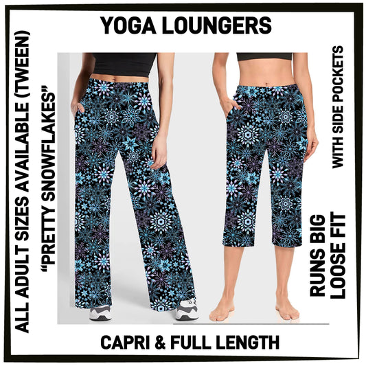 YG7L - Pretty Snowflakes Full/Capri Yoga Loungers with Pockets - Preorder ETA: Early Nov