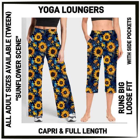 YG7L - Sunflower Scene Full/Capri Yoga Loungers with Pockets - Preorder ETA: Early Nov