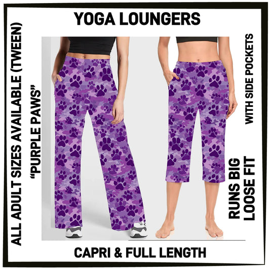 YG7L - Purple Paws Full/Capri Yoga Loungers with Pockets - Preorder ETA: Early Nov