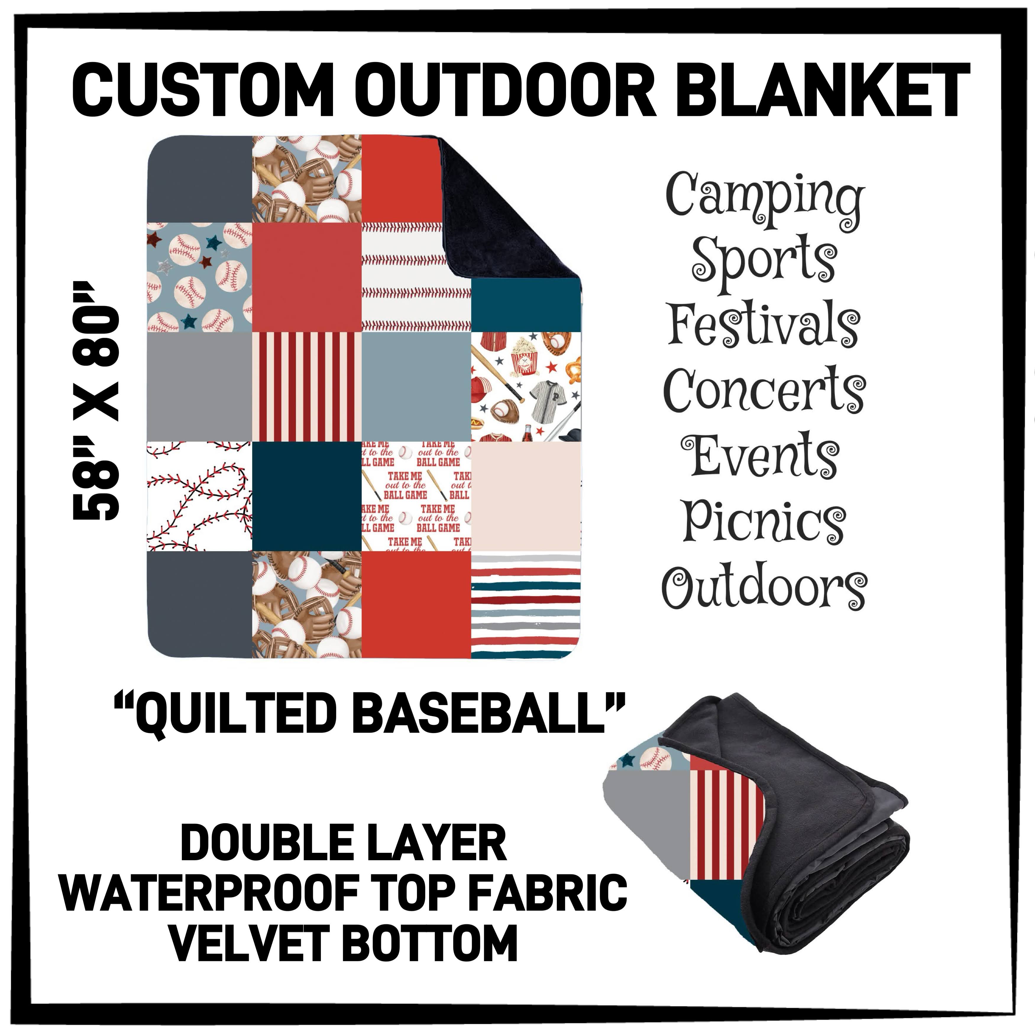 OU1B - Quilted Baseball Outdoor Blanket - Preorder ETA: Late Feb