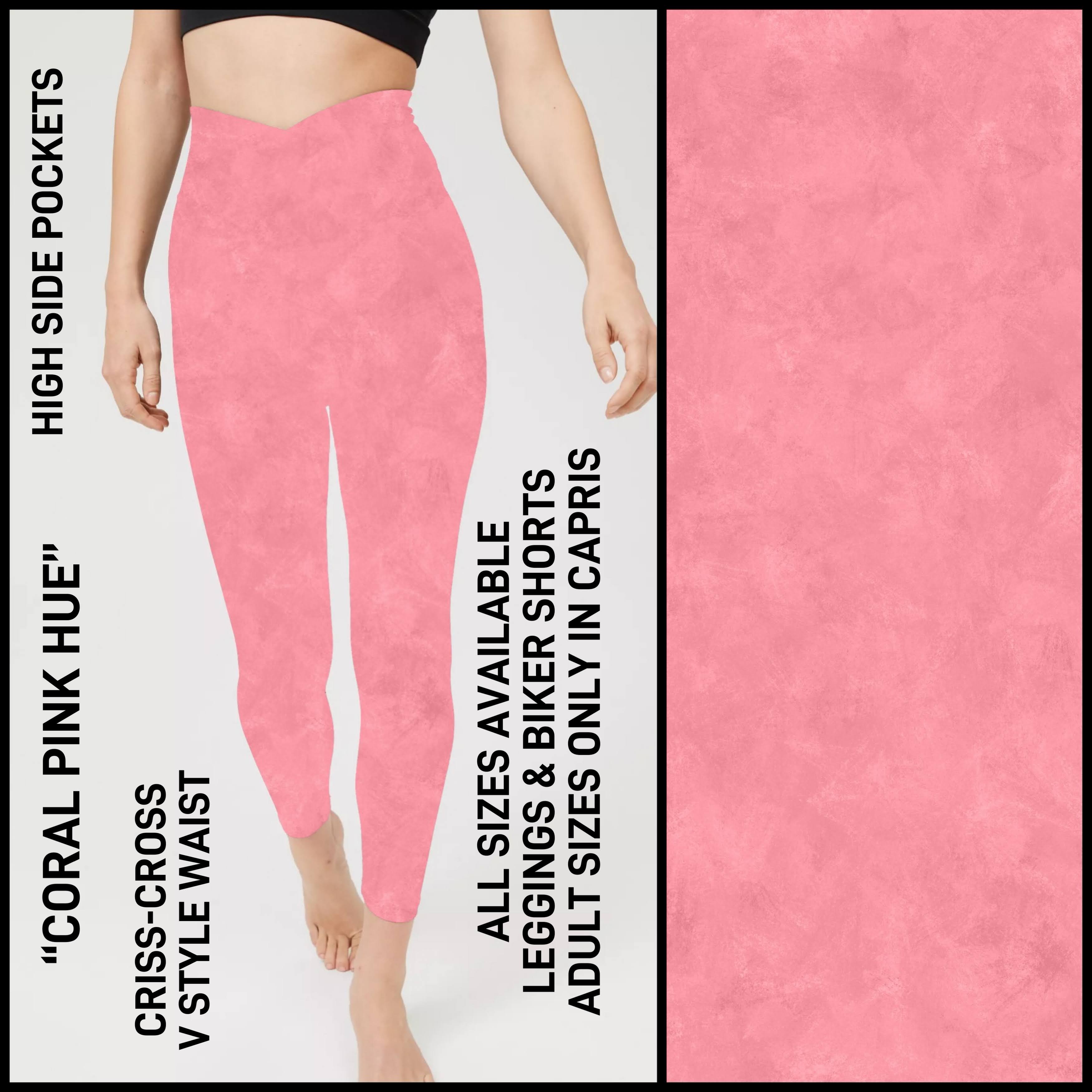 CV1P - Coral Pink Hue Criss Cross V-Waist Biker/Capris/Leggings with High Side Pockets - Preorder ETA: Late March