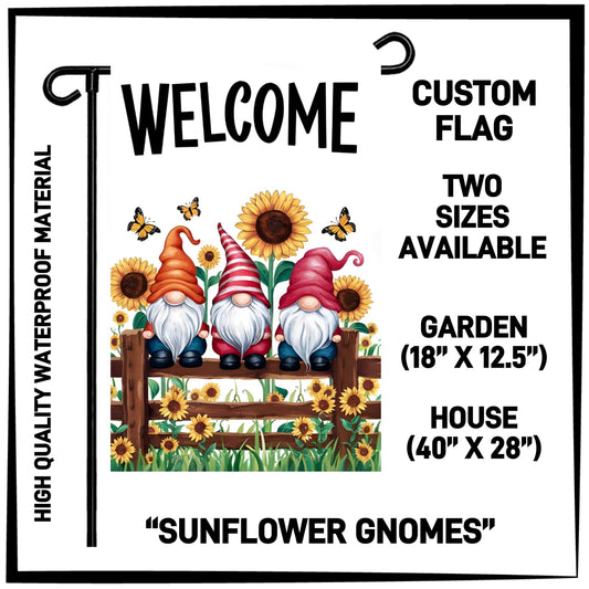 GH2F - Sunflower Gnomes Garden/House Flag - Preorder ETA: Early Dec