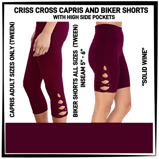 CS8S - Solid Wine Criss Cross Capris/Biker Shorts with Pockets - Preorder Closing 3/5 ETA: Early May