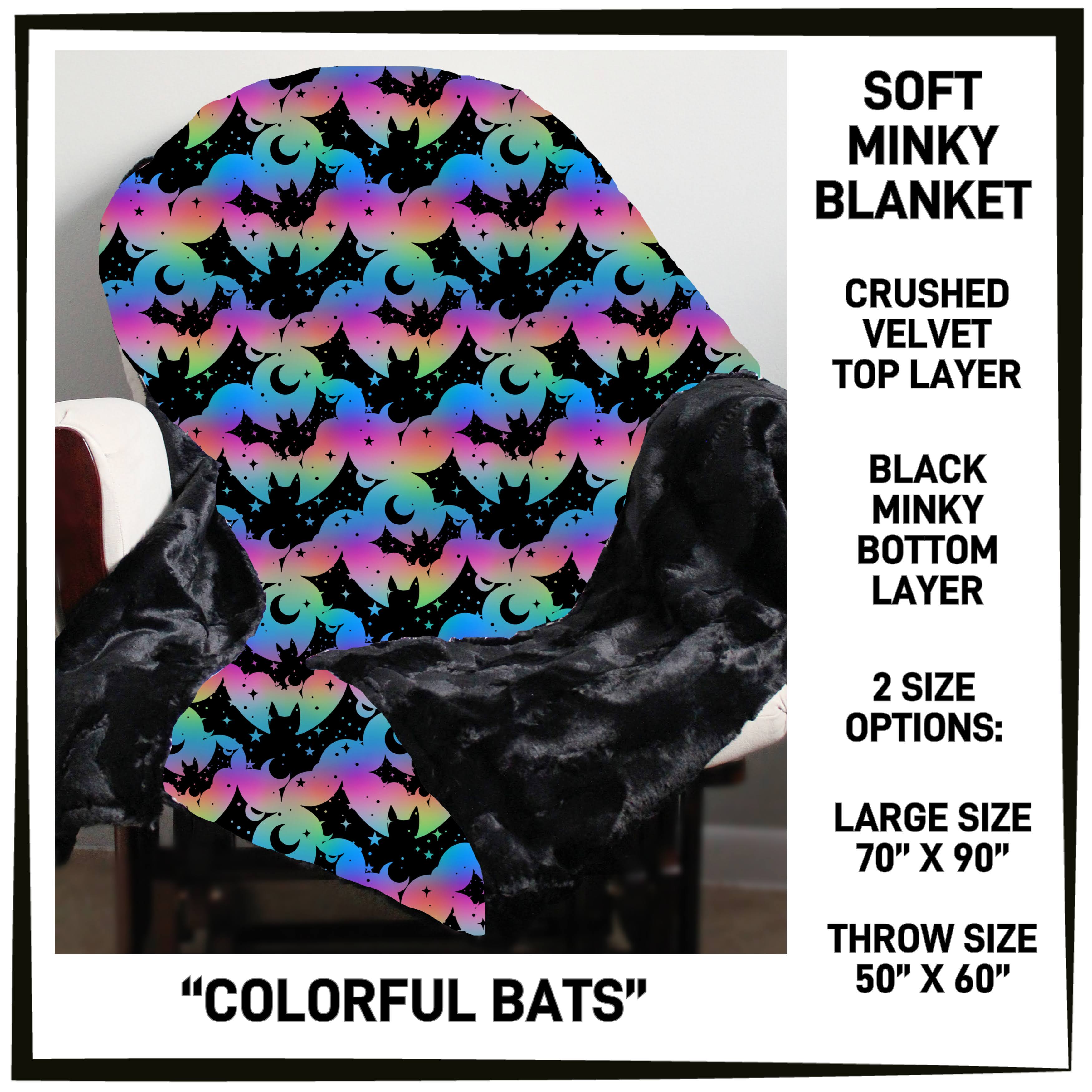 MK7B - Colorful Bats Minky Blanket - Preorder ETA: Late Dec