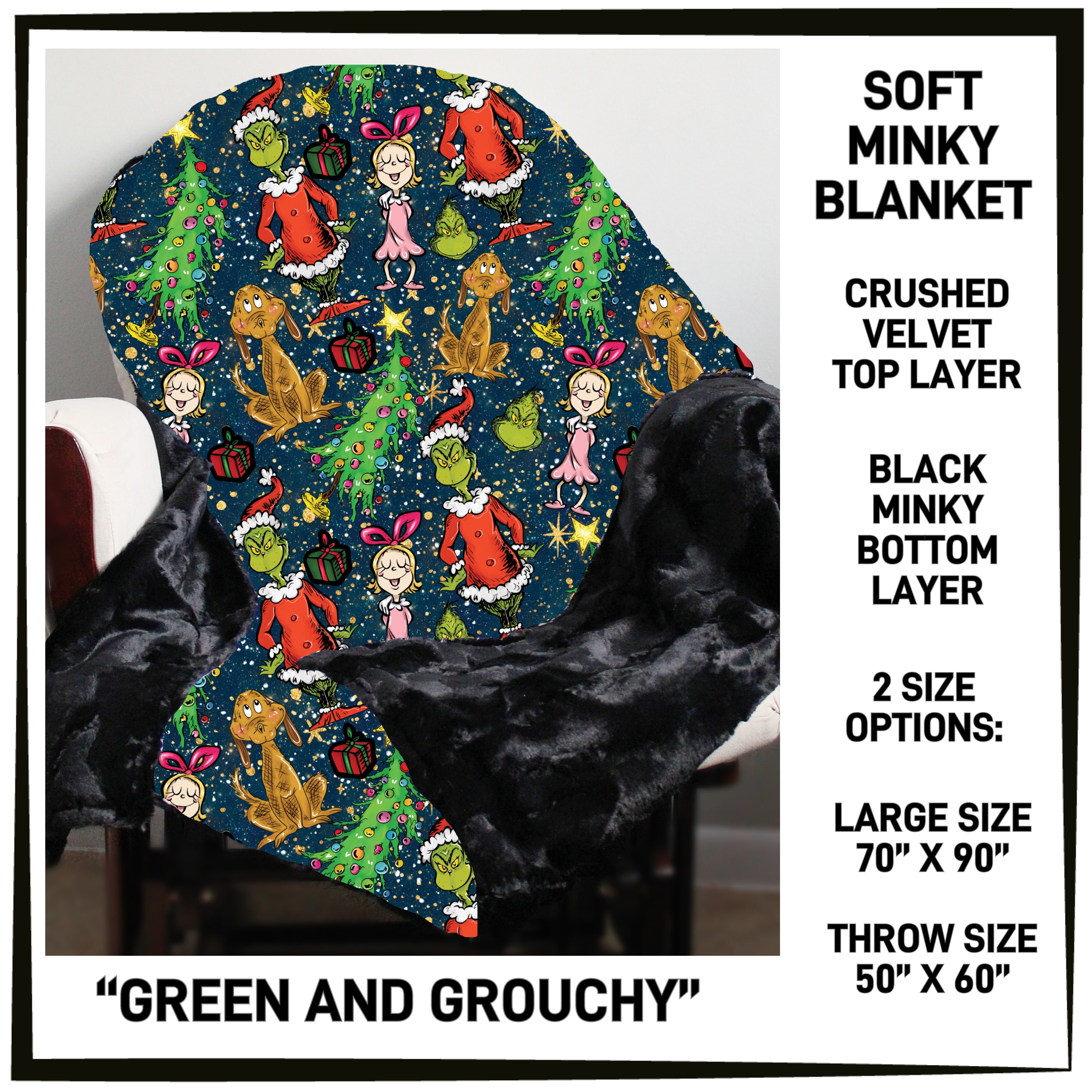 MK7B - Green and Grouchy Minky Blanket - Preorder ETA: Late Dec