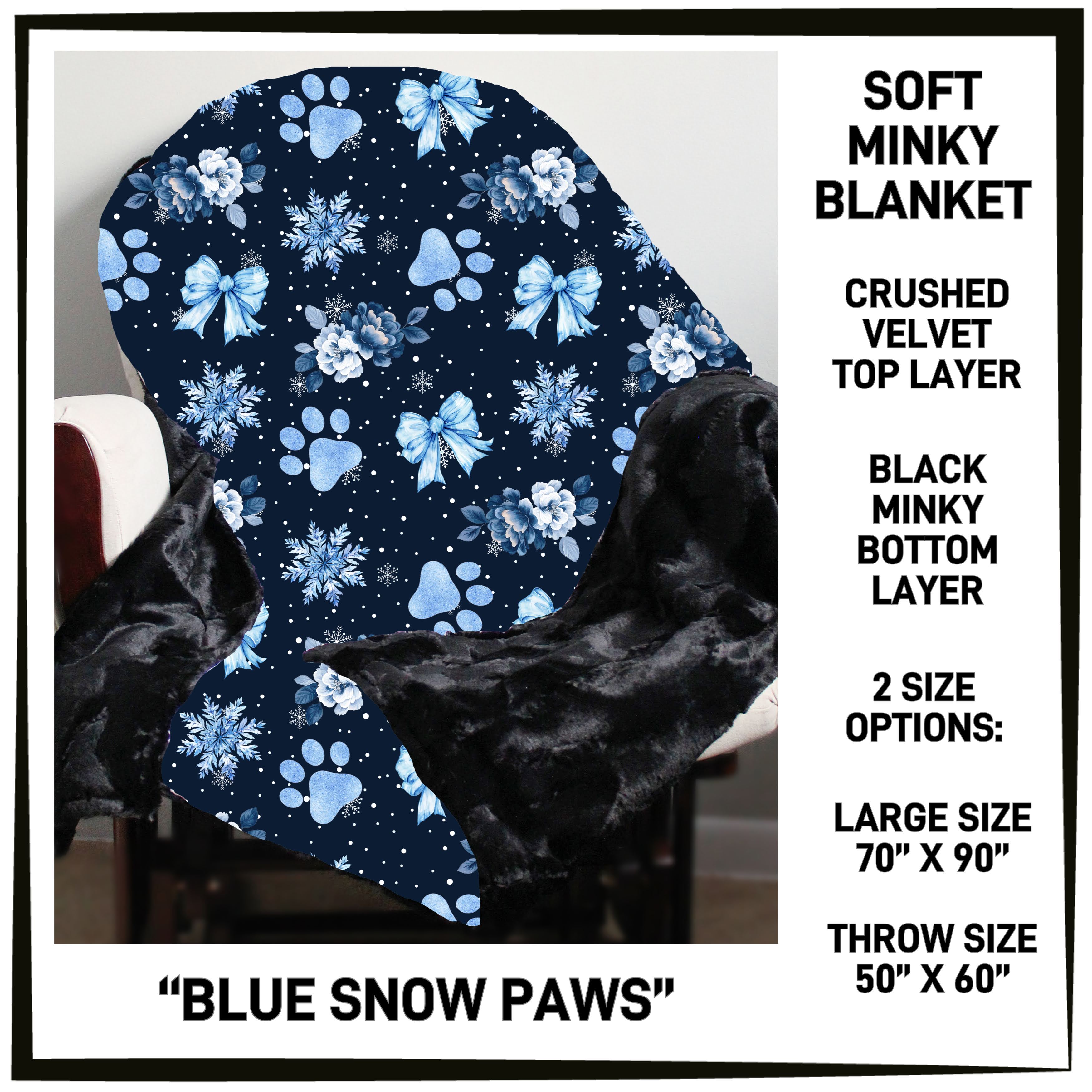 MK7B - Blue Snow Paws Minky Blanket - Preorder ETA: Late Dec