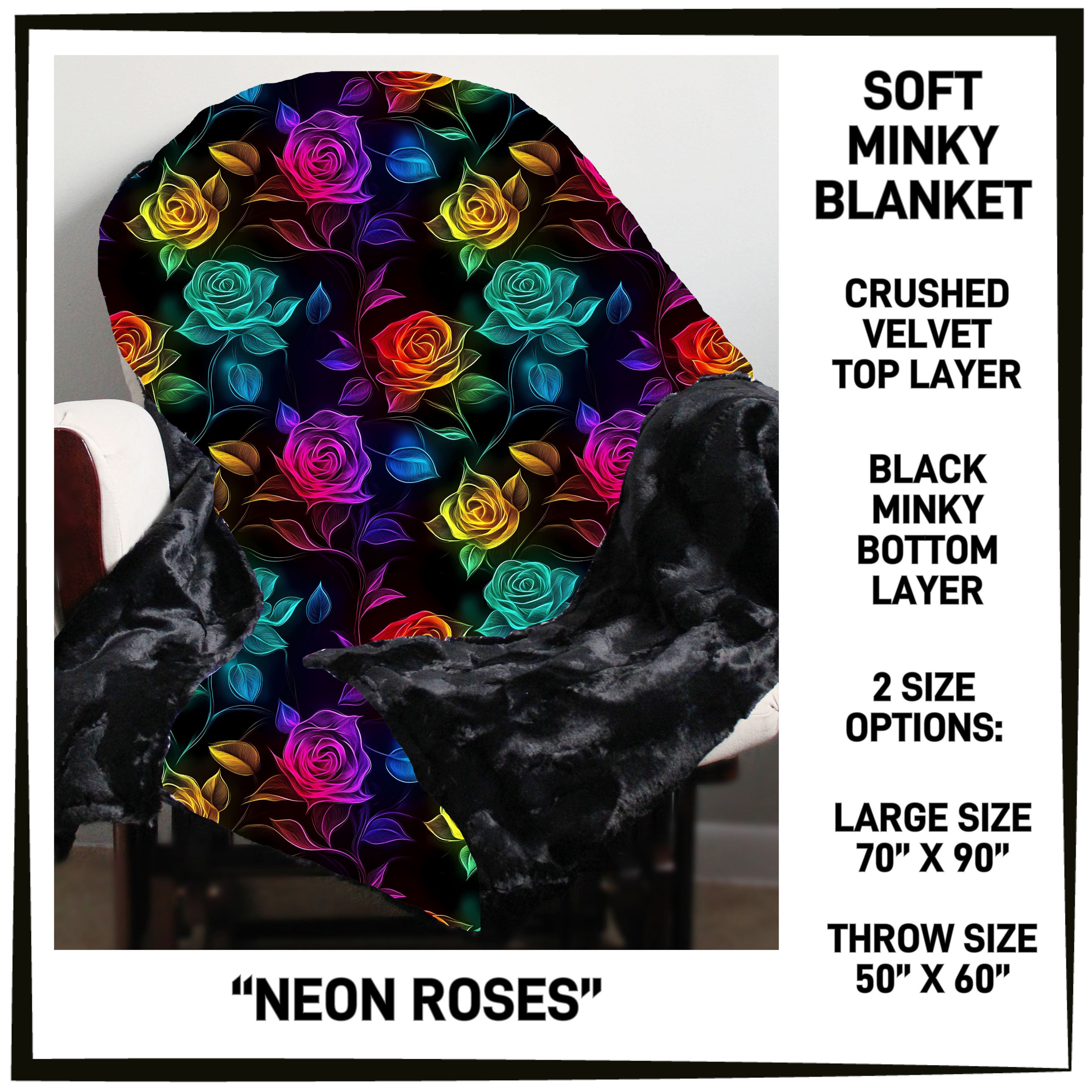 MK7B - Neon Roses Minky Blanket - Preorder ETA: Late Dec