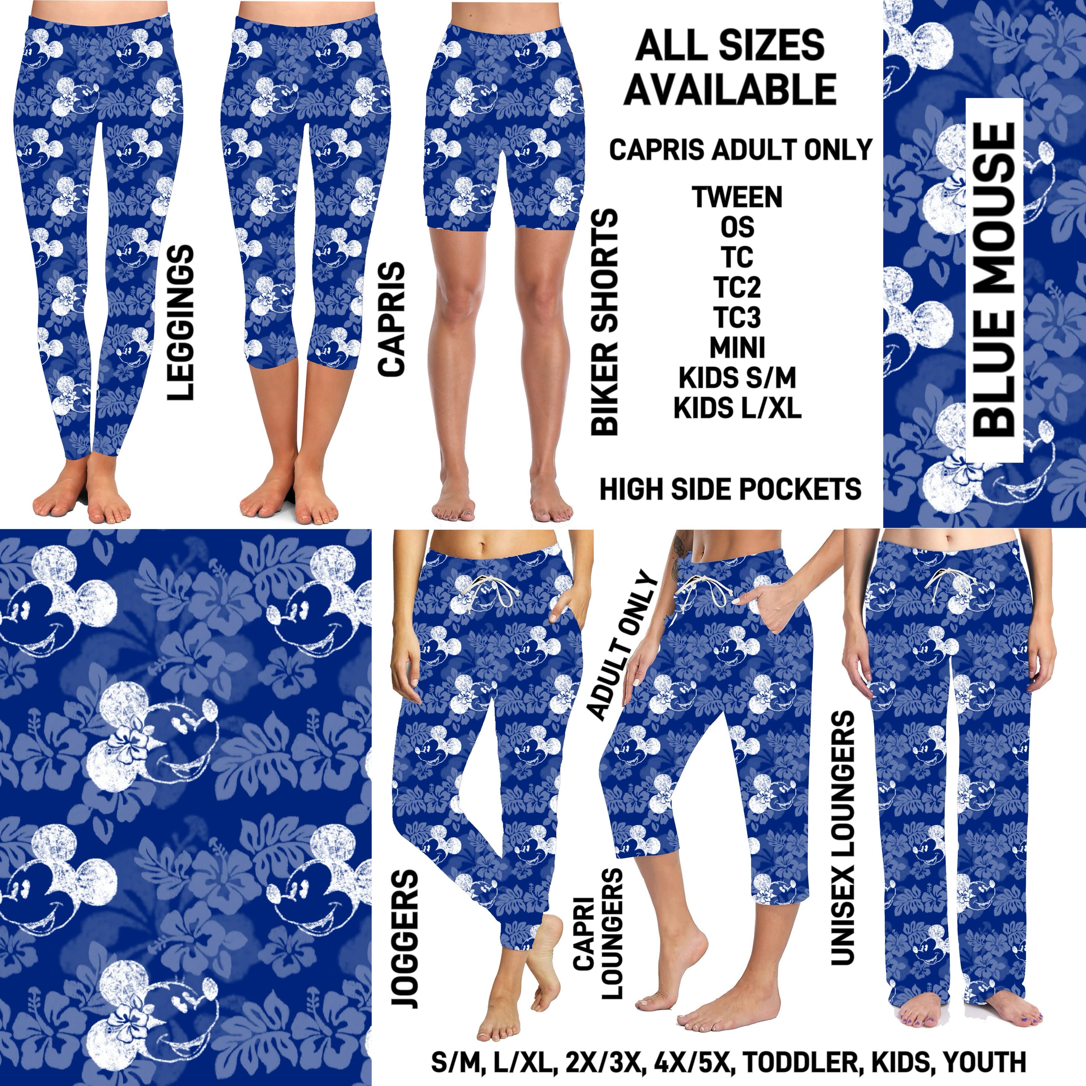 236BT - Blue Mouse Unisex Full Joggers/Unisex Capri/Full Loungers - Preorder ETA: Mid-Dec