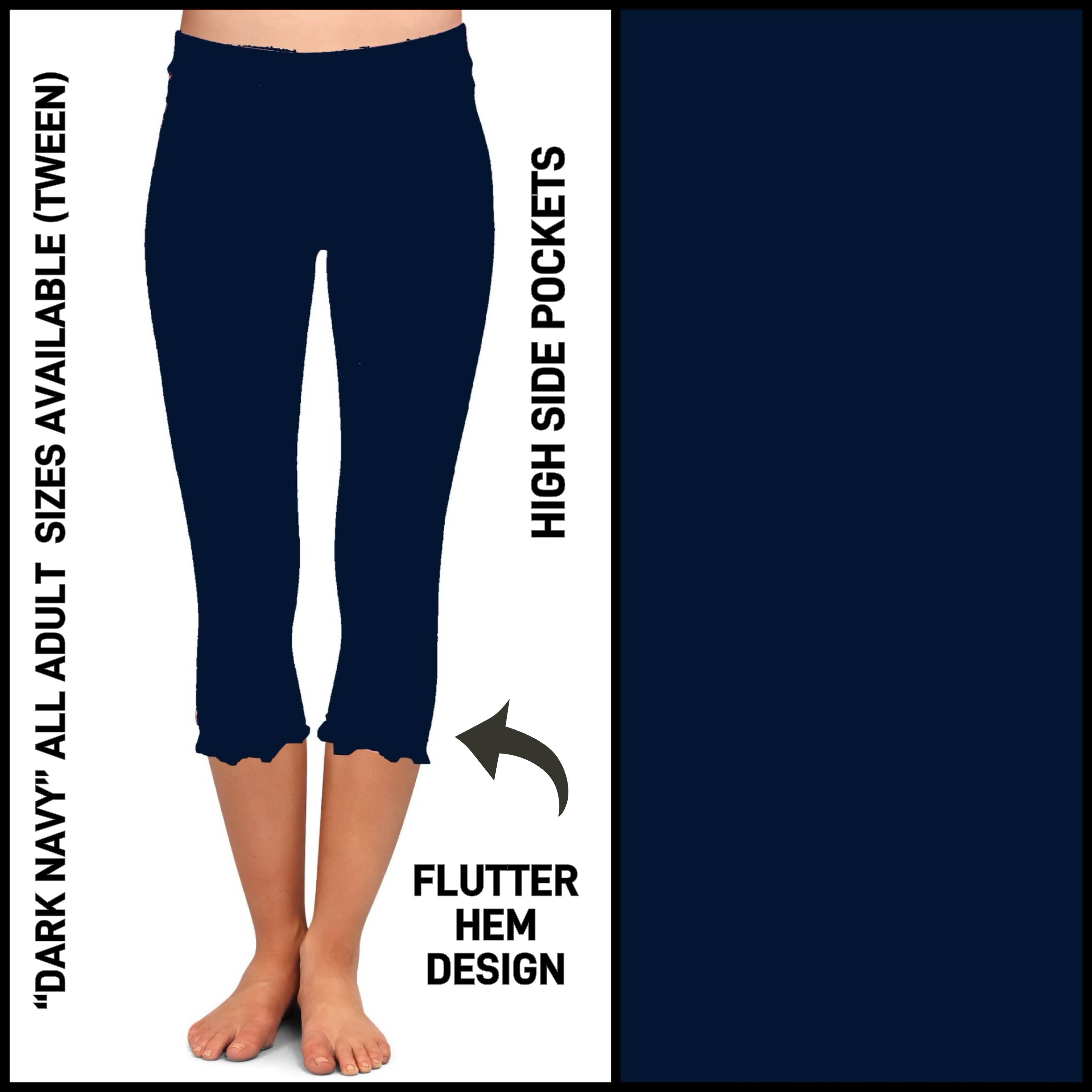 F2HC - Dark Navy Flutter Hem Capris with Pockets - Preorder ETA: Mid May