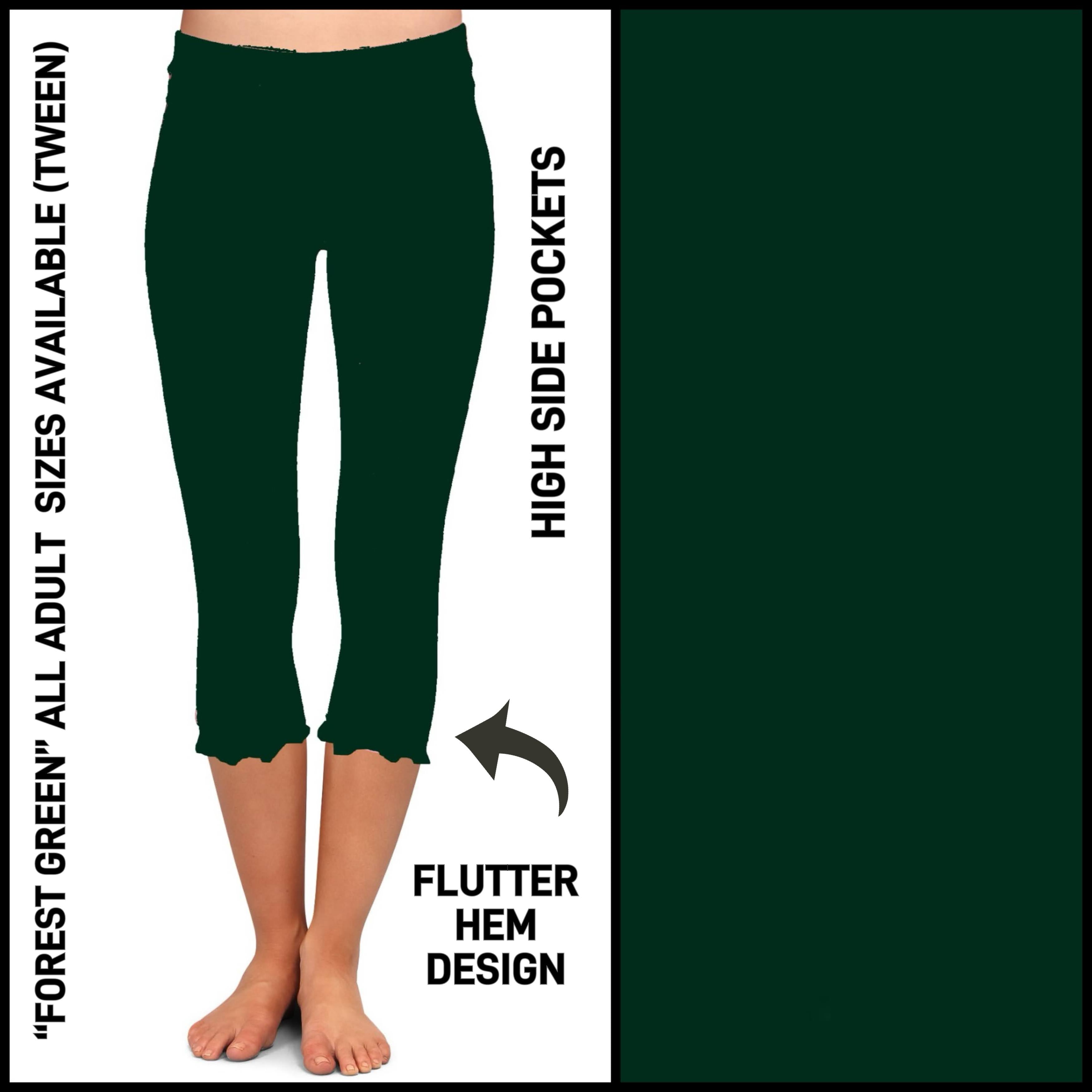 F2HC - Forest Green Flutter Hem Capris with Pockets - Preorder ETA: Mid May