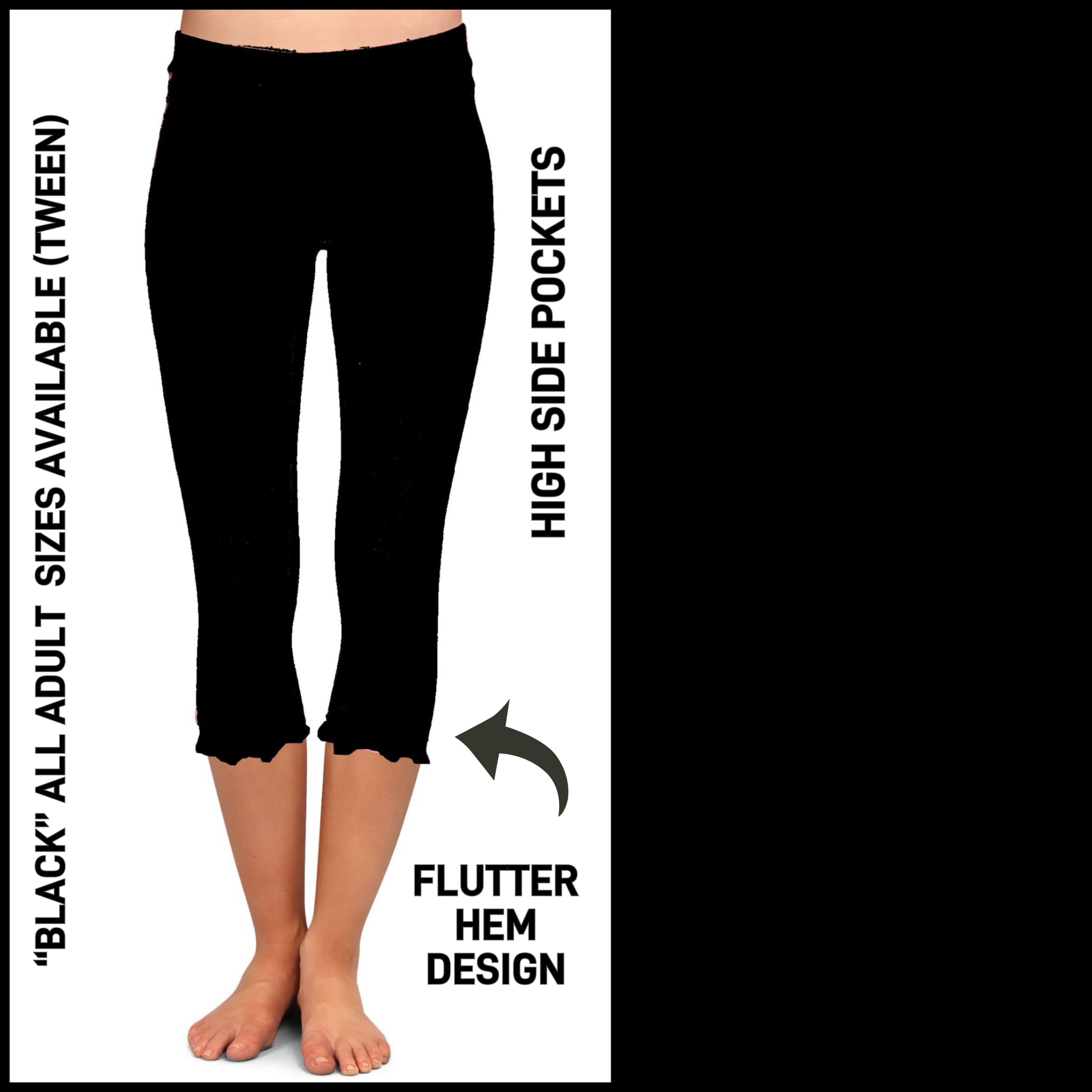 F2HC - Black Flutter Hem Capris with Pockets - Preorder ETA: Mid May