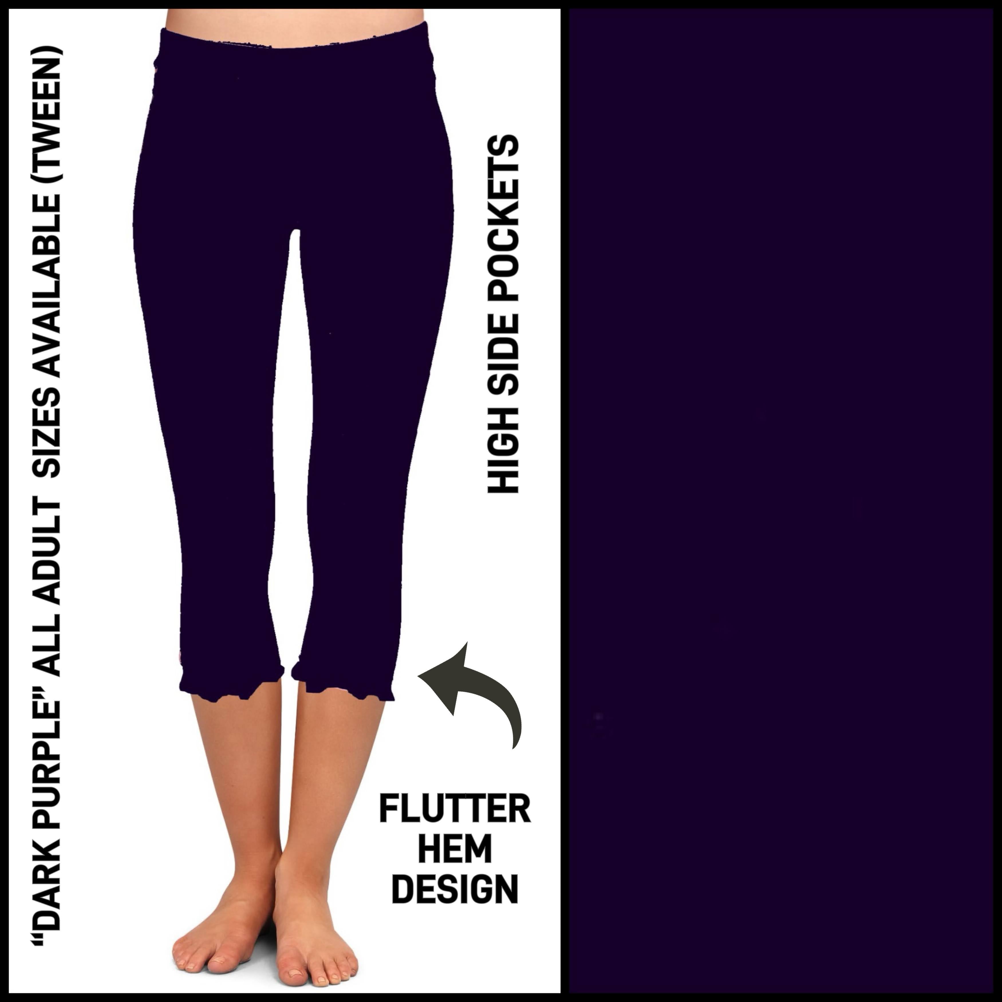 F2HC - Dark Purple Flutter Hem Capris with Pockets - Preorder ETA: Mid May