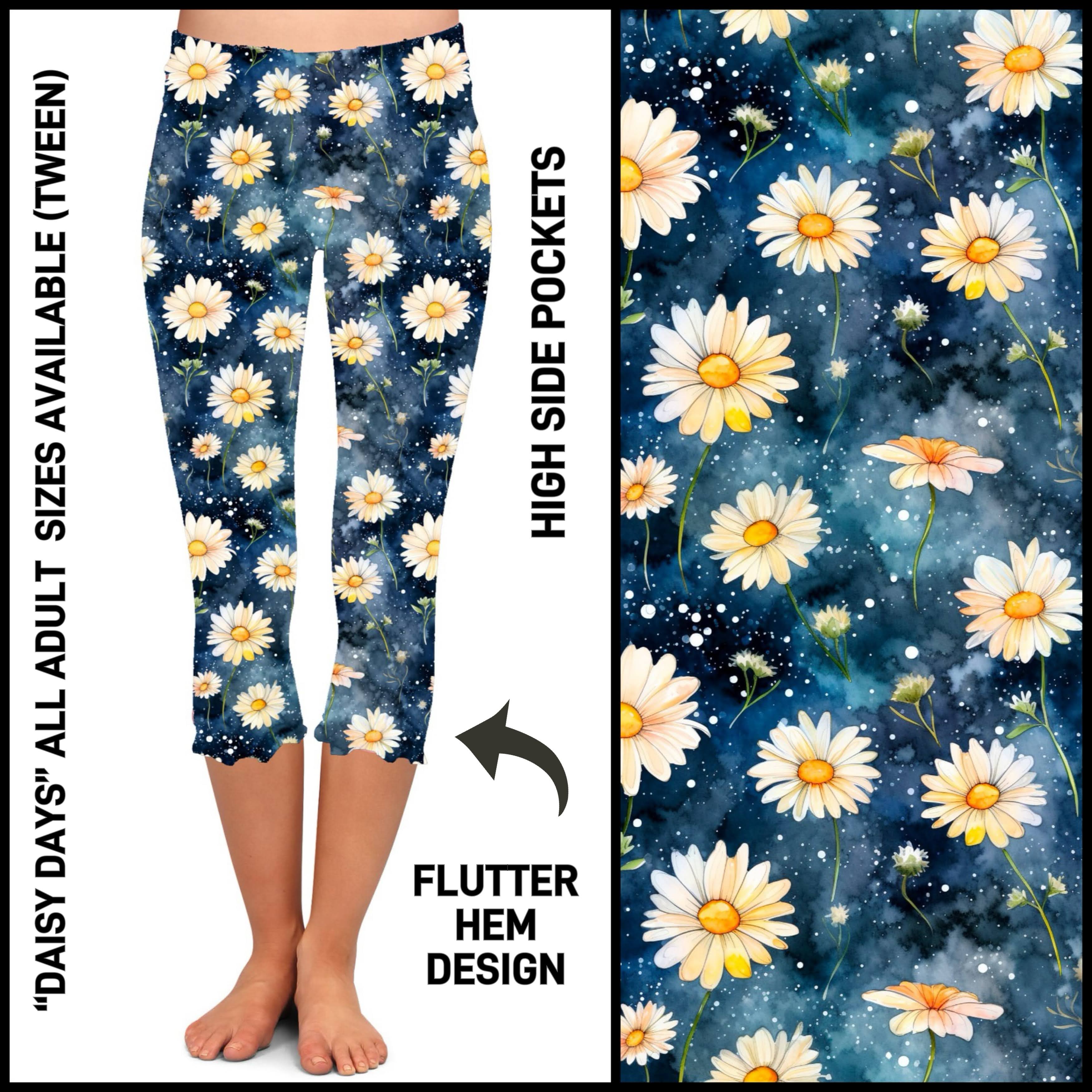 F2HC - Daisy Days Flutter Hem Capris with Pockets - Preorder ETA: Mid May