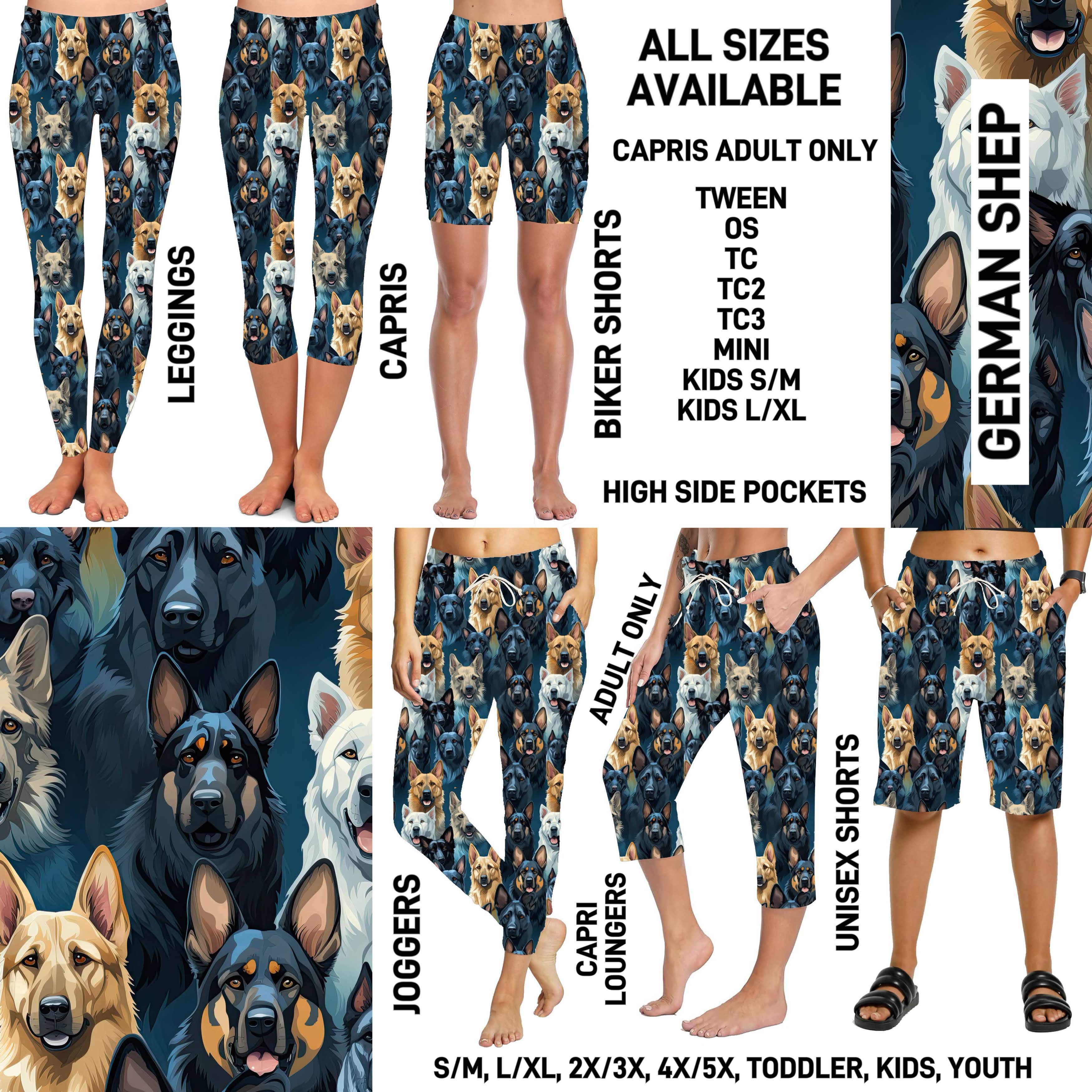 P1BR - German Shep Biker/Capris/Leggings with High Side Pockets - Preorder ETA: Mid May