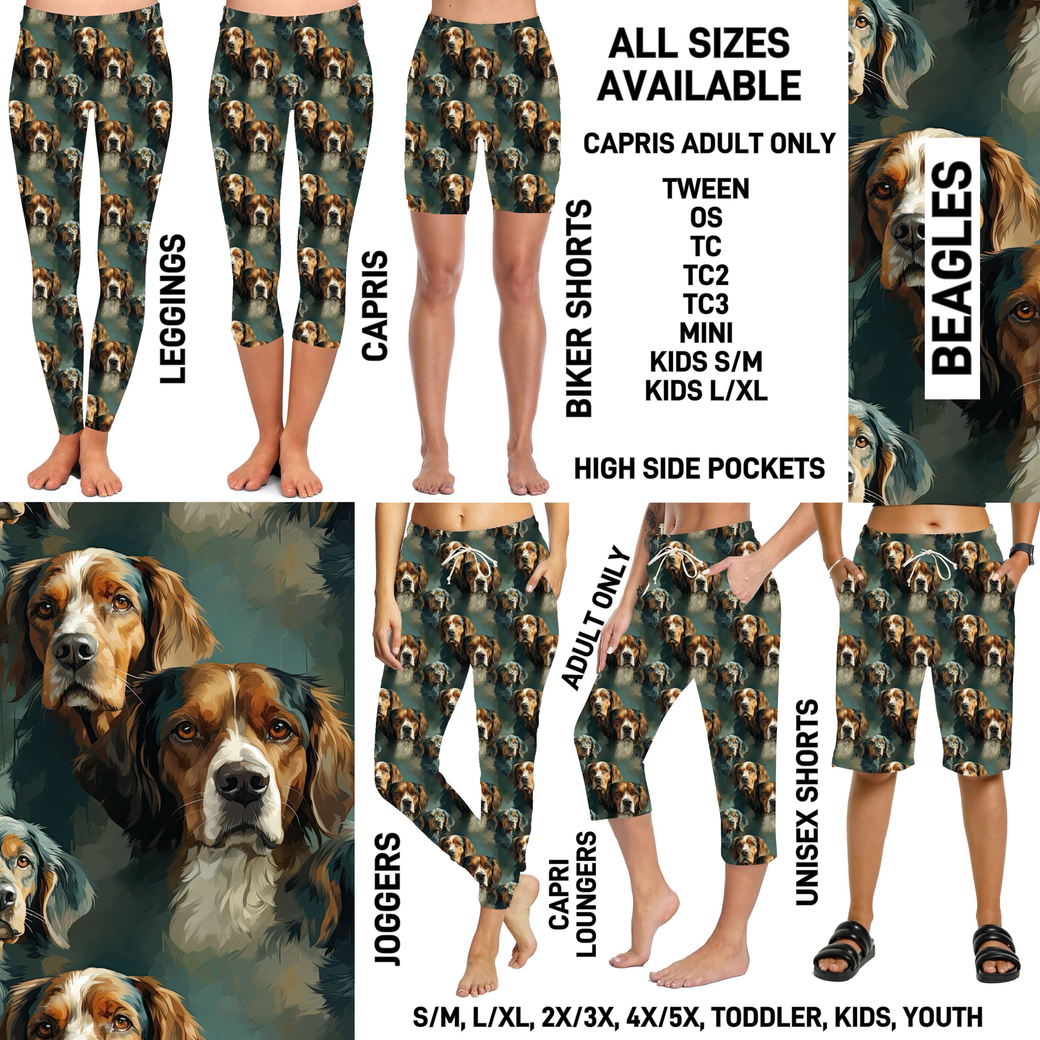 P1BR - Beagles Biker/Capris/Leggings with High Side Pockets - Preorder ETA: Mid May