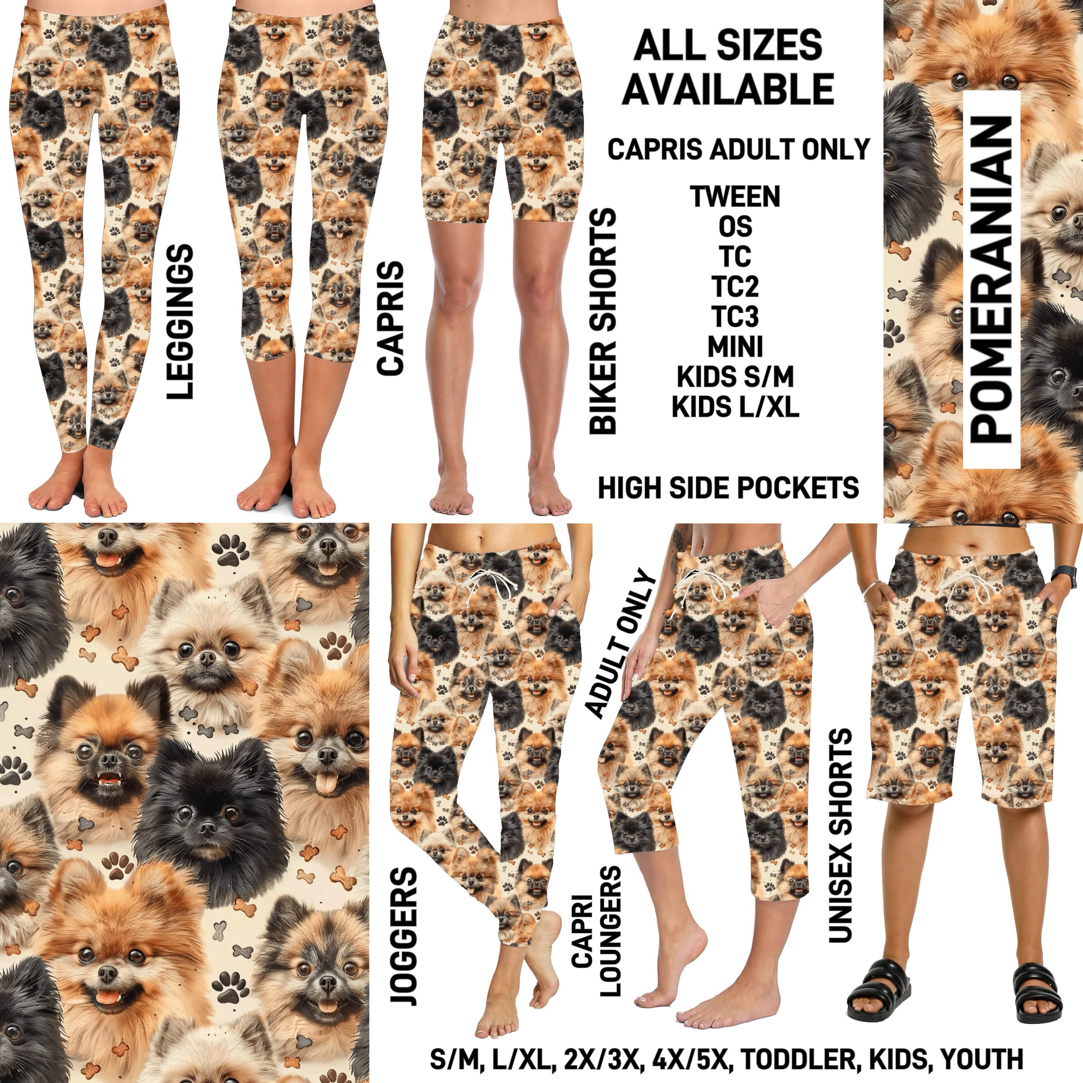 P1BR - Pomeranian Biker/Capris/Leggings with High Side Pockets - Preorder ETA: Mid May