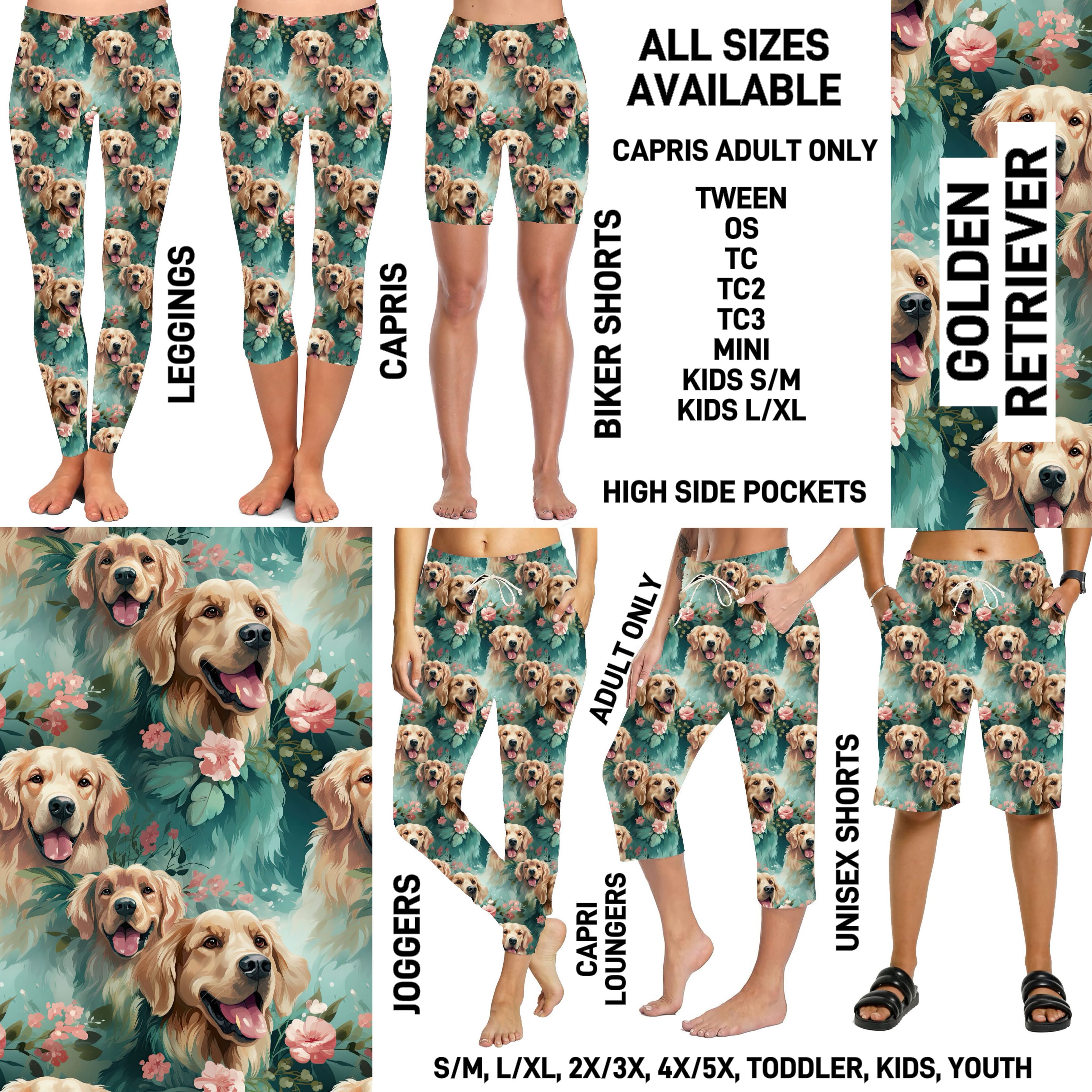 P1BR - Golden Retriever Full Joggers/Capri Loungers/Unisex Shorts - Preorder ETA: Mid May