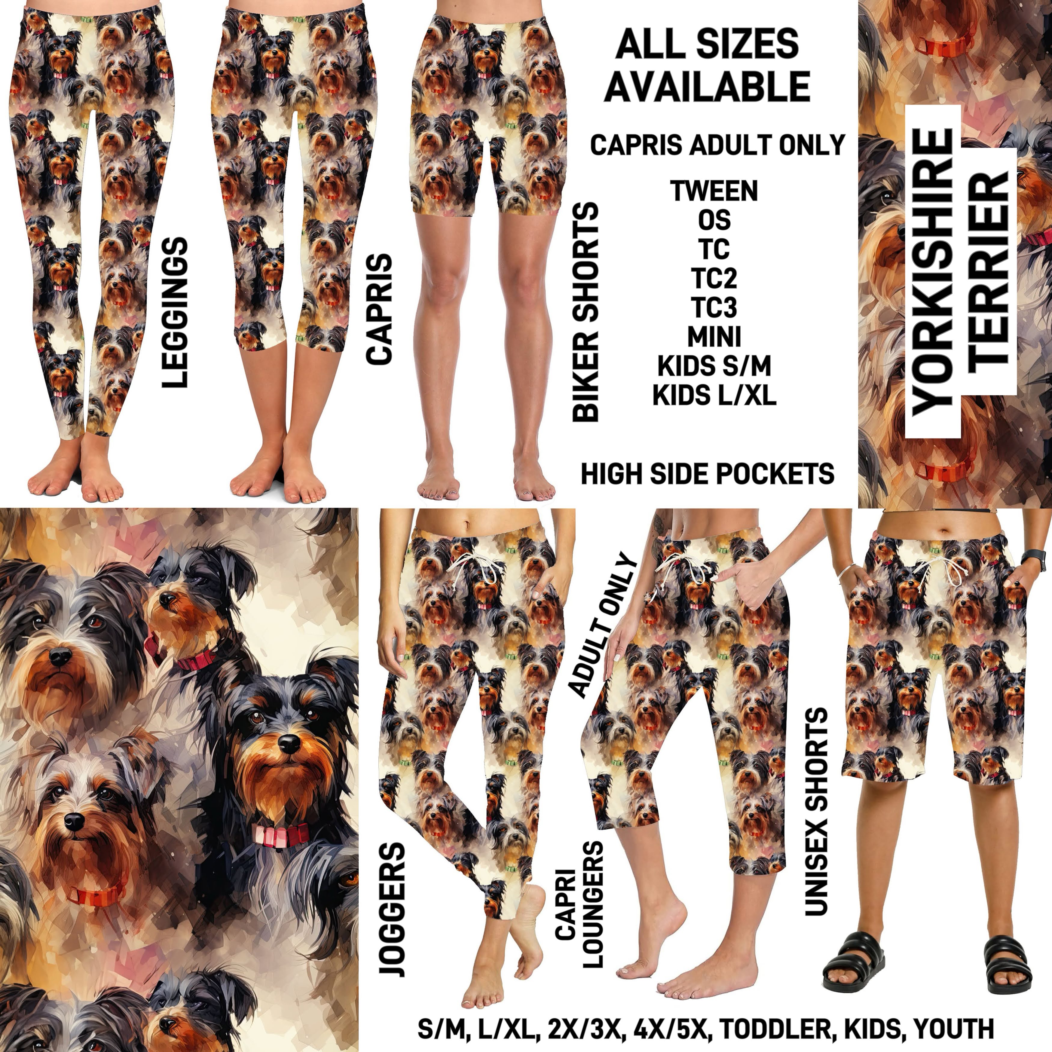 P1BR - Yorkshire Terrier Full Joggers/Capri Loungers/Unisex Shorts - Preorder ETA: Mid May