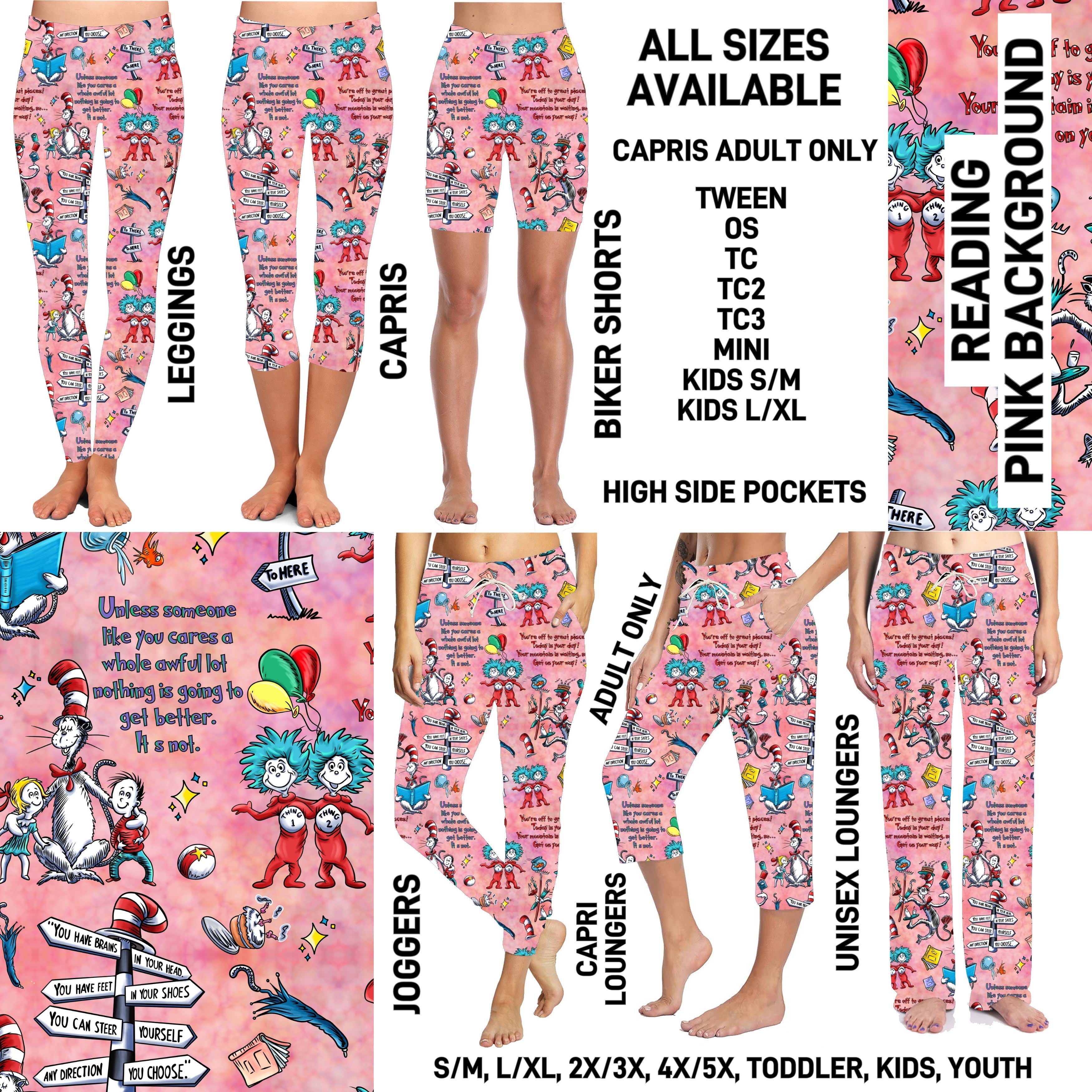 DR2S - Reading Pink Background Unisex Full Joggers/Unisex Capri/Full Loungers - Preorder ETA: Mid-Jan