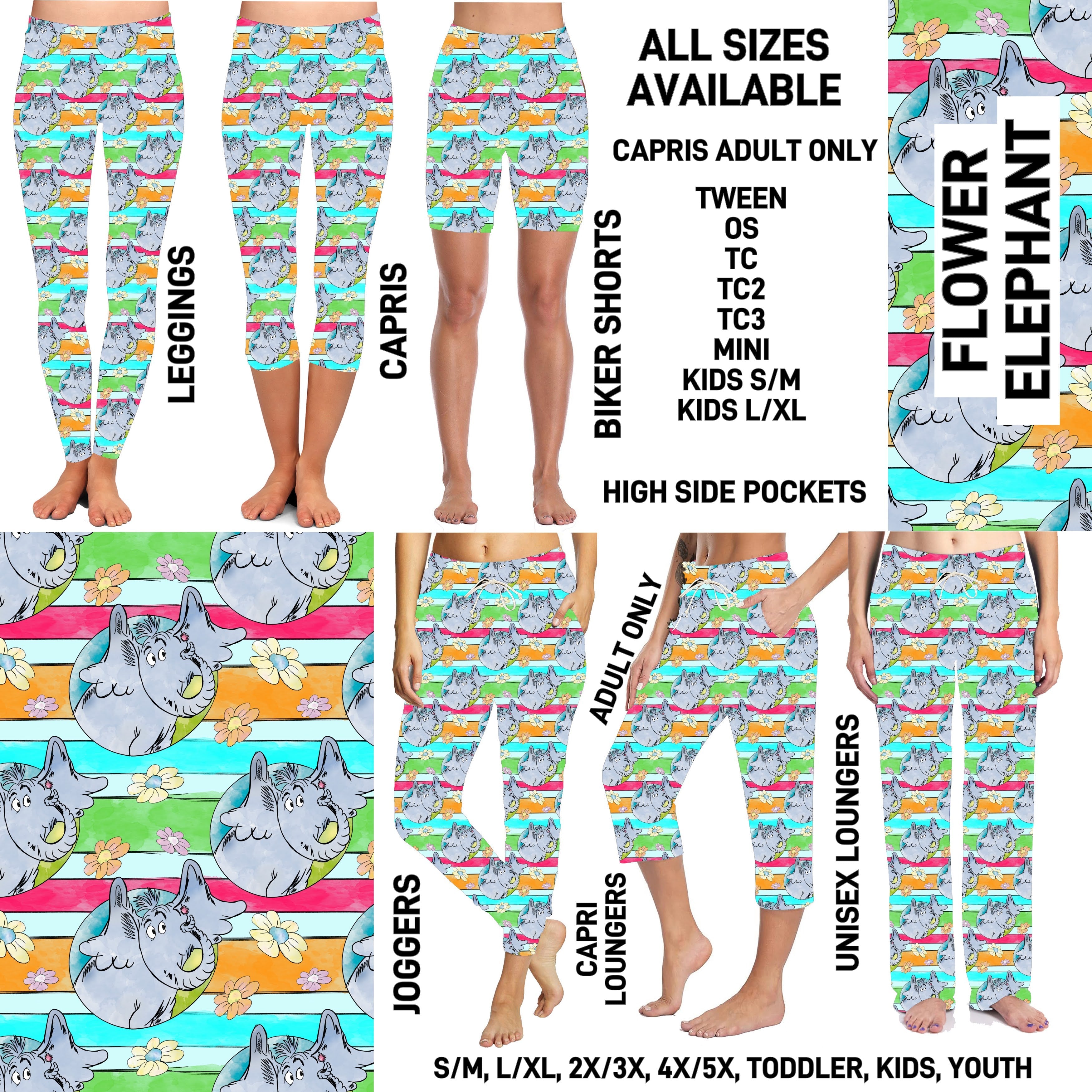 DR2S - Flower Elephant Unisex Full Joggers/Unisex Capri/Full Loungers - Preorder ETA: Mid-Jan