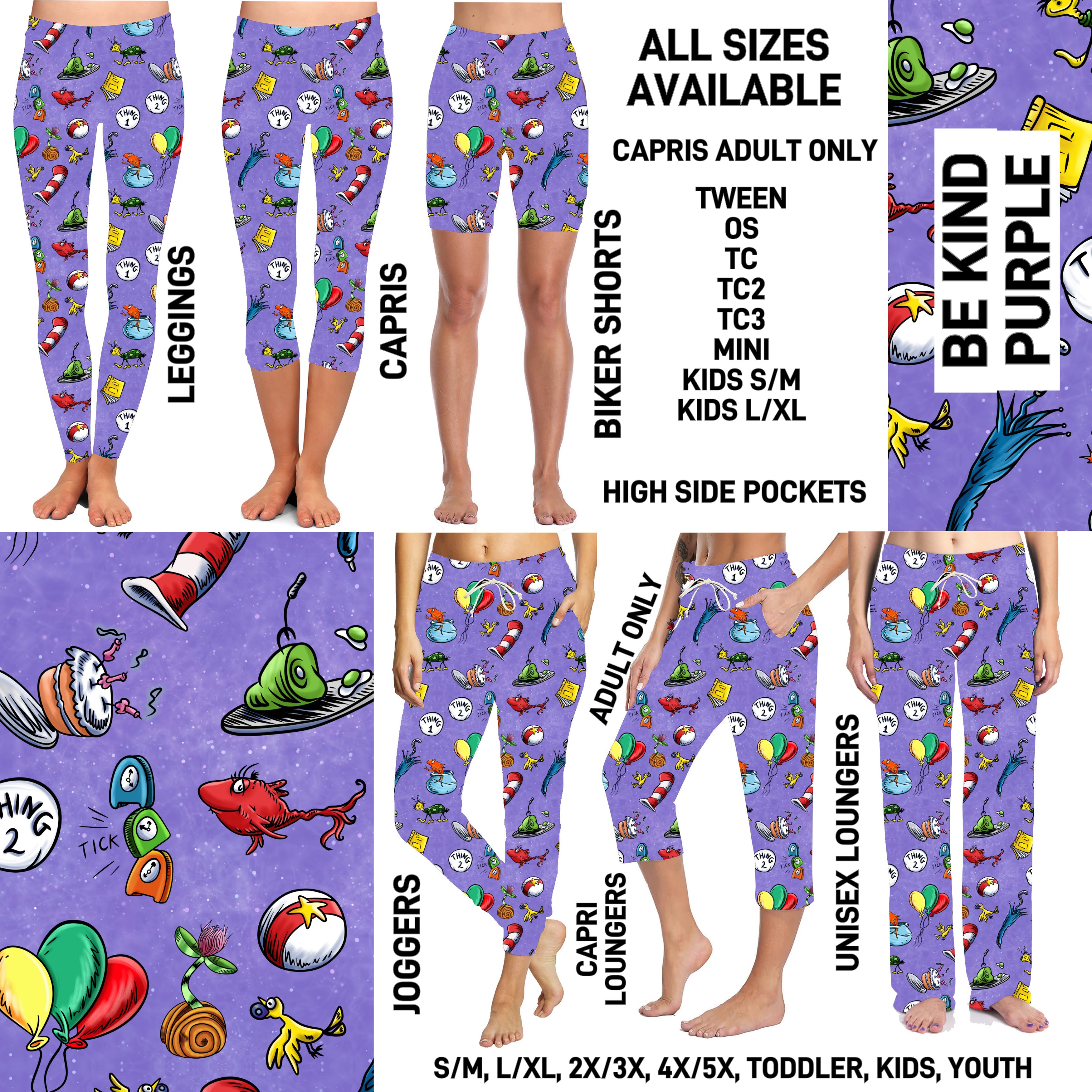 DR2S - Be Kind Purple Unisex Full Joggers/Unisex Capri/Full Loungers - Preorder ETA: Mid-Jan