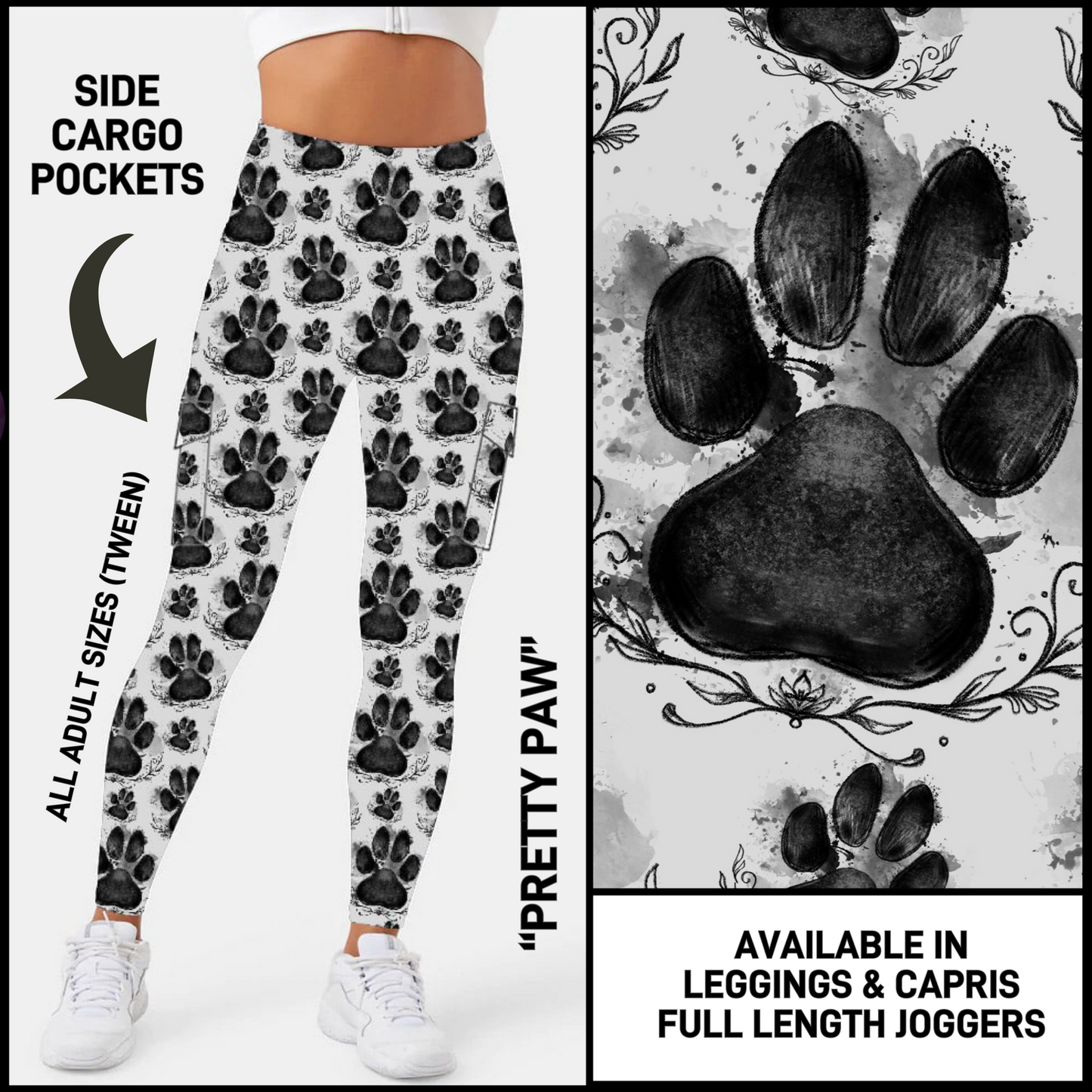 CR2G - Pretty Paw Capris/Leggings/Unisex Joggers with Cargo Pockets - Preorder Closing 8/23 ETA: Mid-Oct
