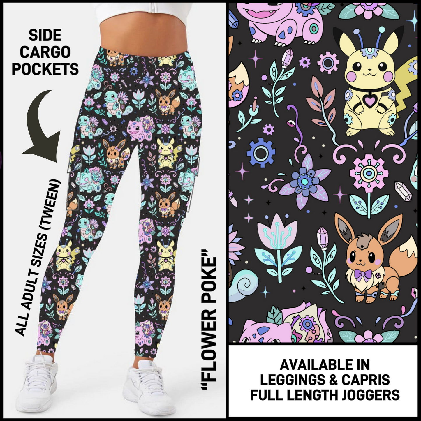 CR2G - Flower Poke Capris/Leggings/Unisex Joggers with Cargo Pockets - Preorder Closing 8/23 ETA: Mid-Oct