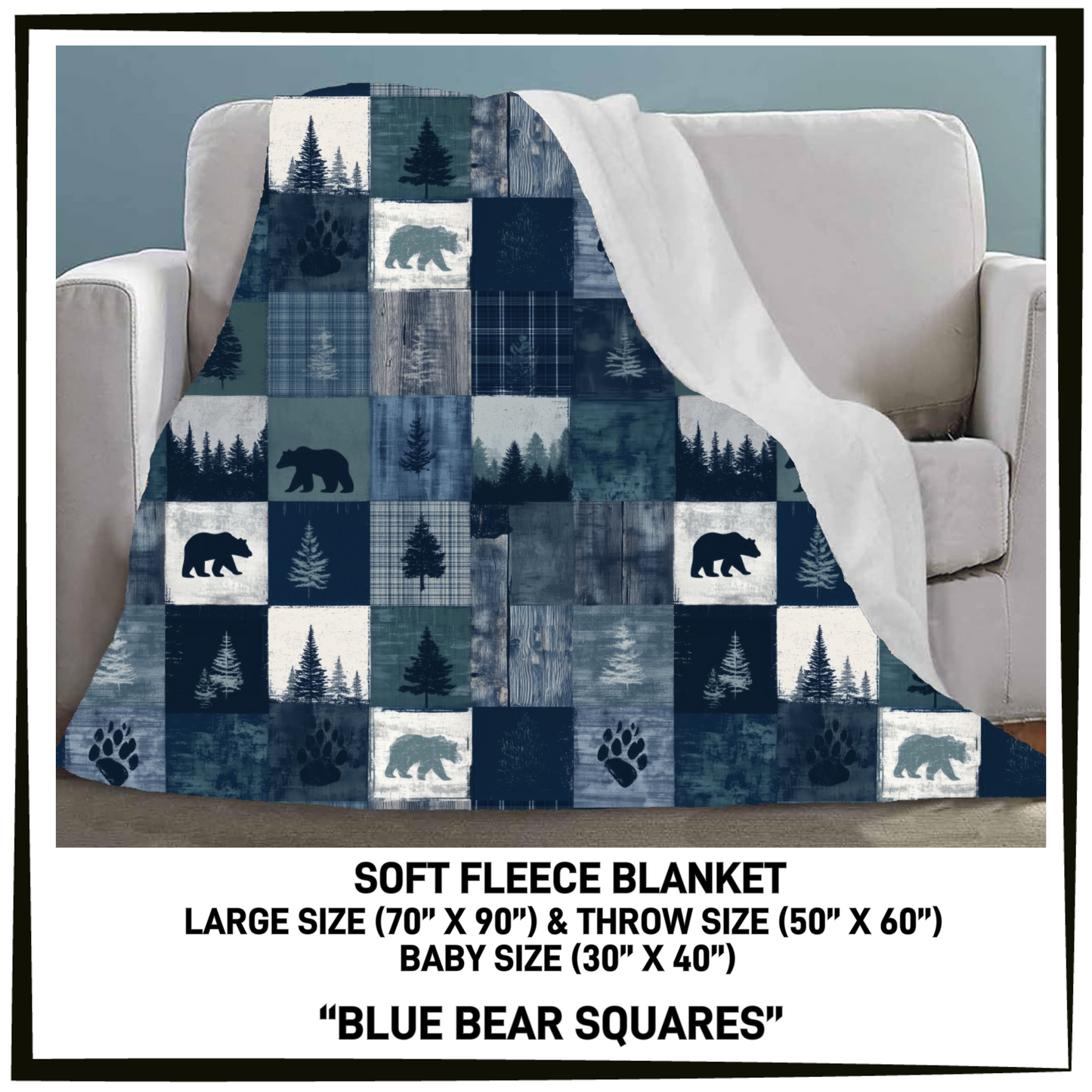 FC7B - Blue Bear Squares Fleece Blanket - Preorder Closing 8/26 ETA: Late Oct