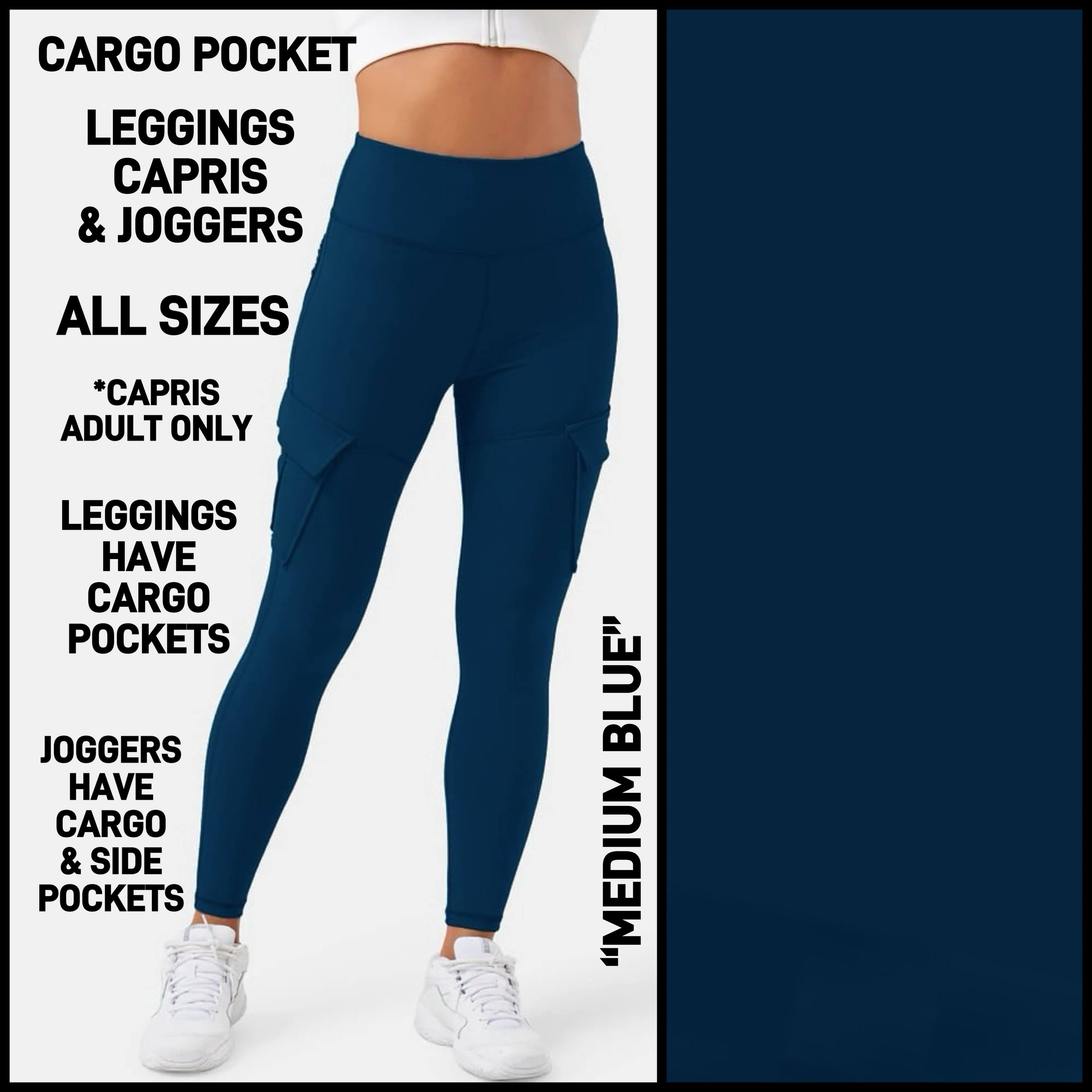 CA3P - Medium Blue Capris/Leggings/Unisex Joggers with Cargo Pockets - Preorder ETA: Late Jan