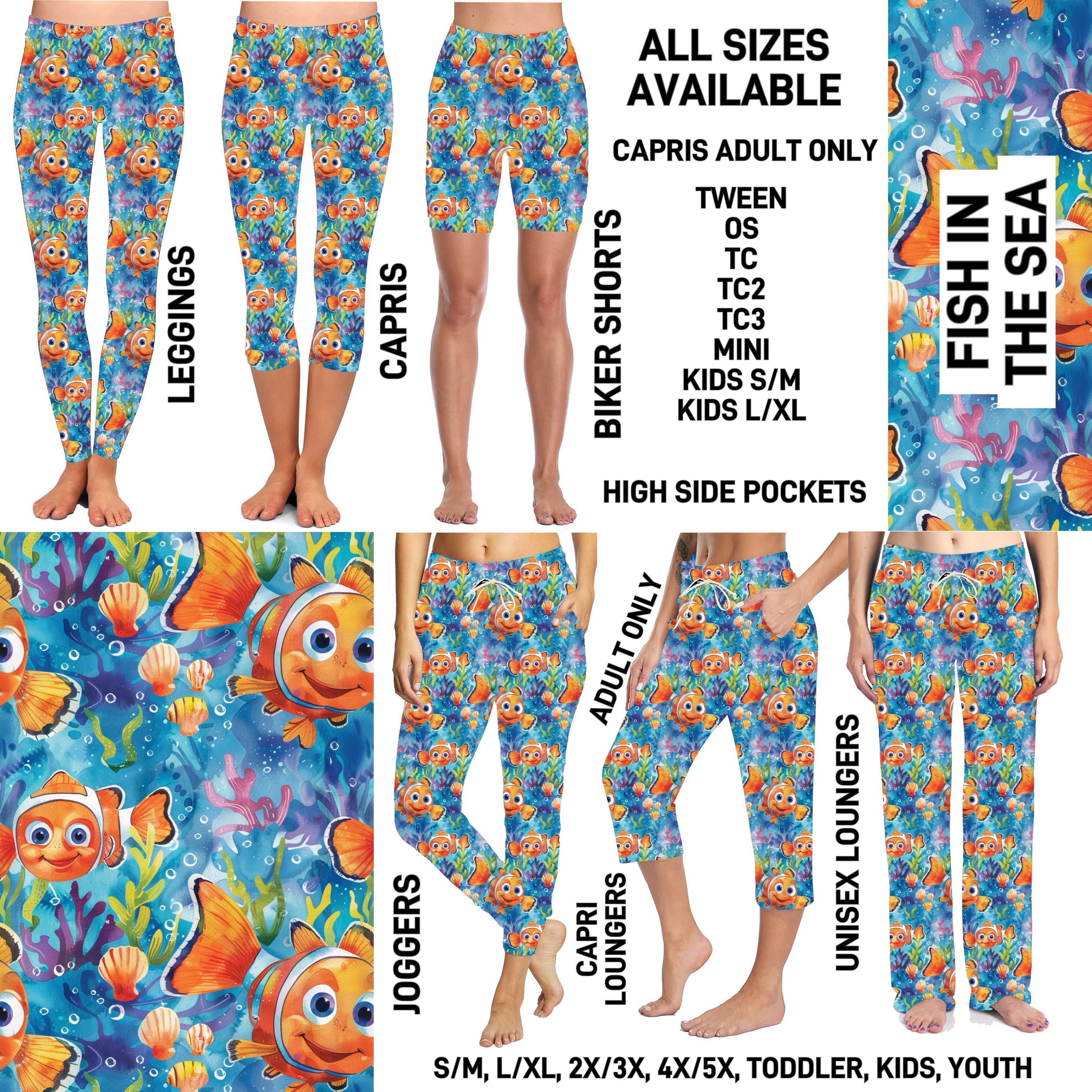 P1FT - Fish in the Sea Biker/Capris/Leggings with High Side Pockets - Preorder ETA: Late Jan