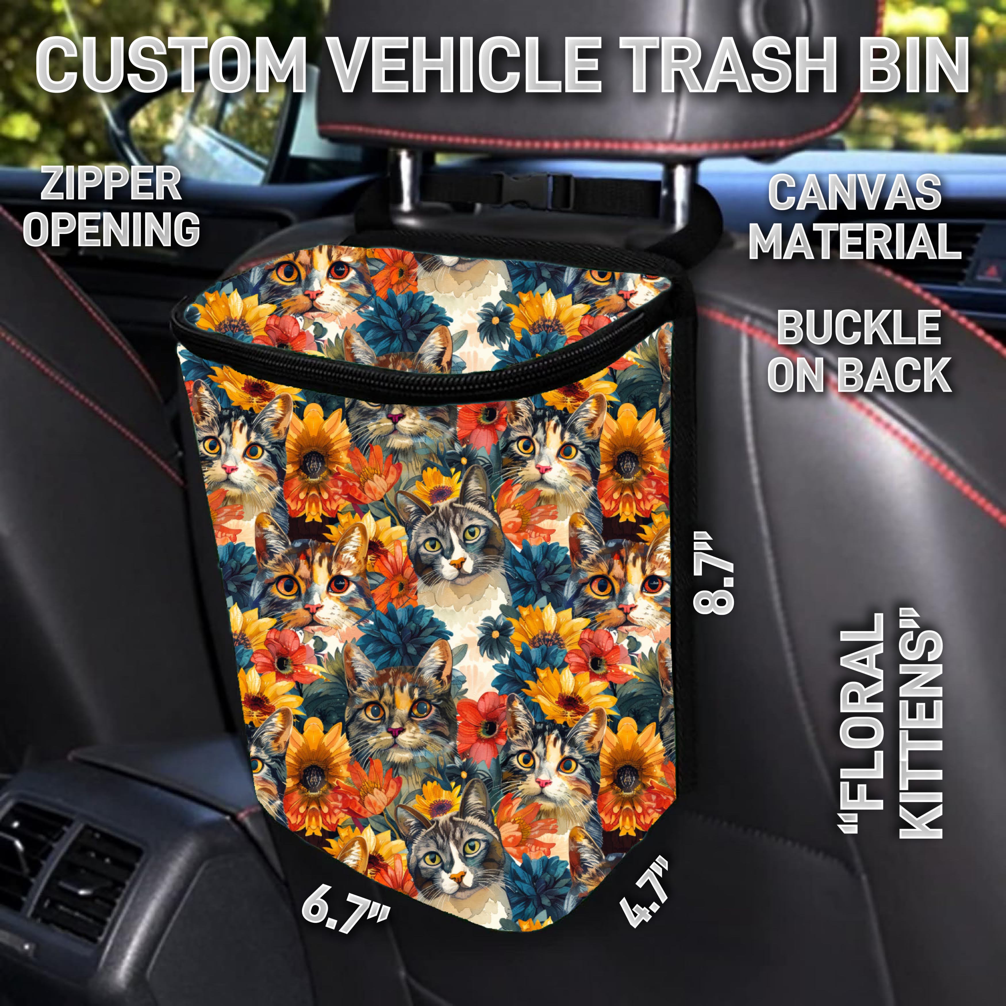 VT2B - Floral Kittens Car Trash Bins - Preorder ETA: Early Feb