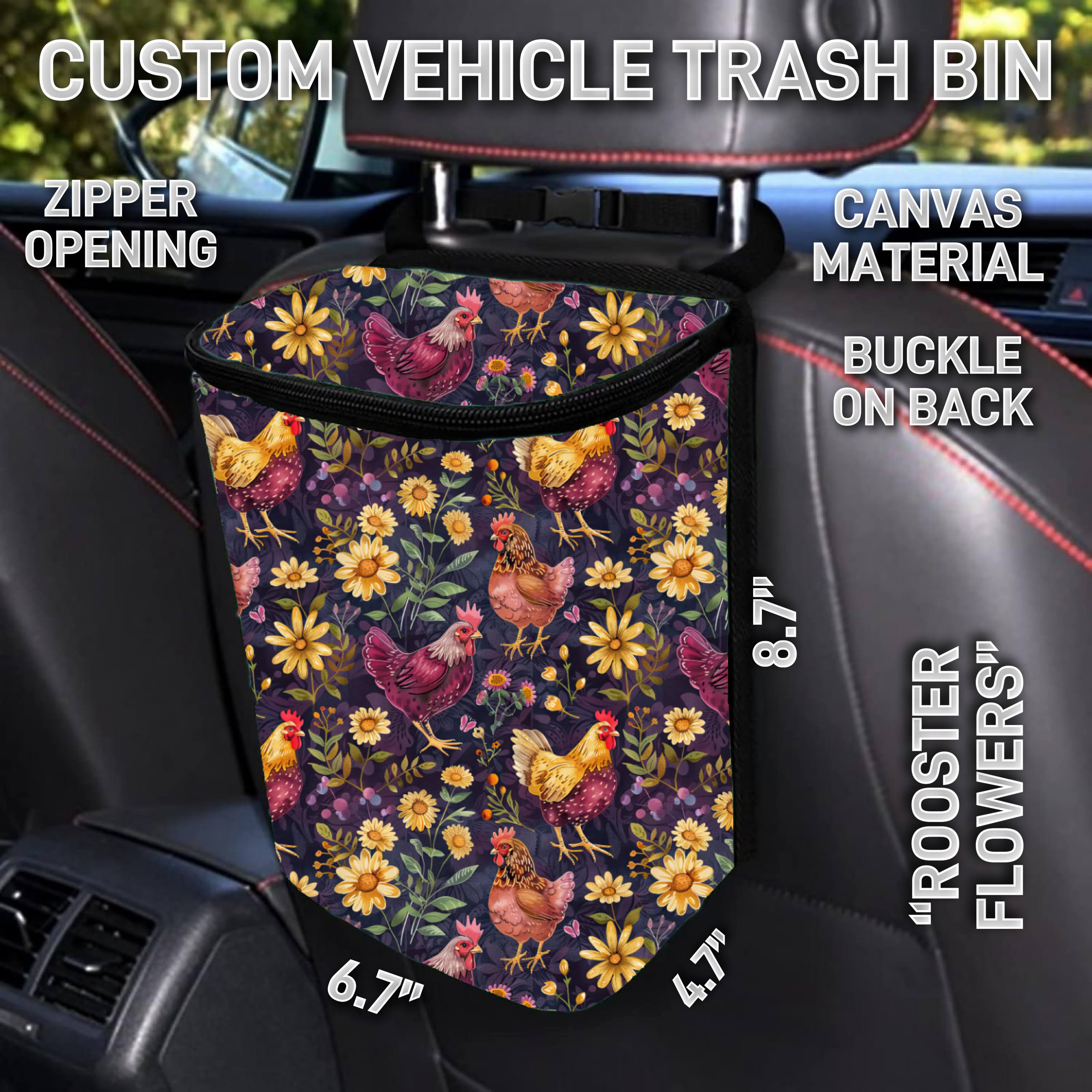 VT2B - Rooster Flowers Car Trash Bins - Preorder ETA: Early Feb