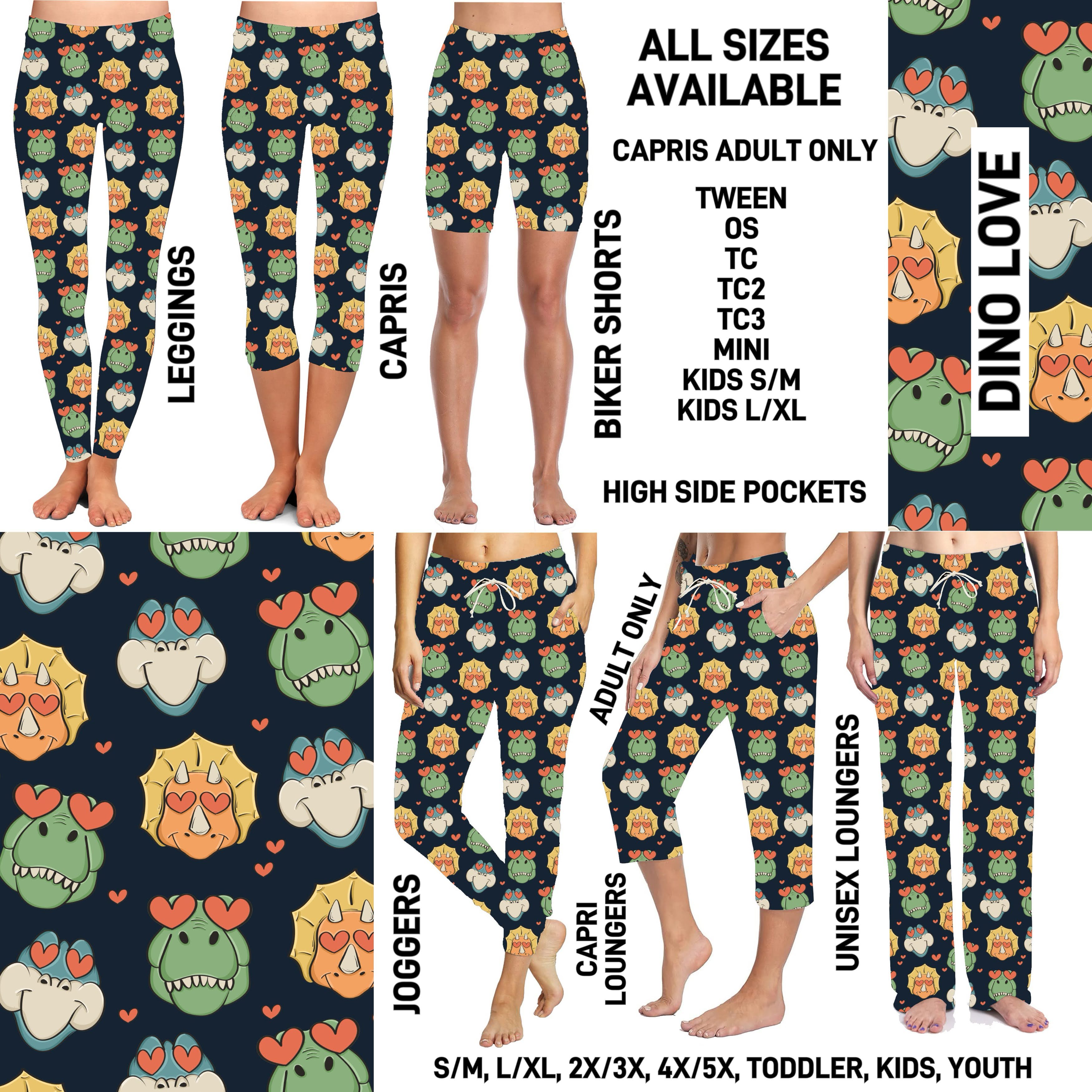 VD2B - Dino Love Unisex Full Joggers/Unisex Capri/Full Loungers - Preorder ETA: Late Jan