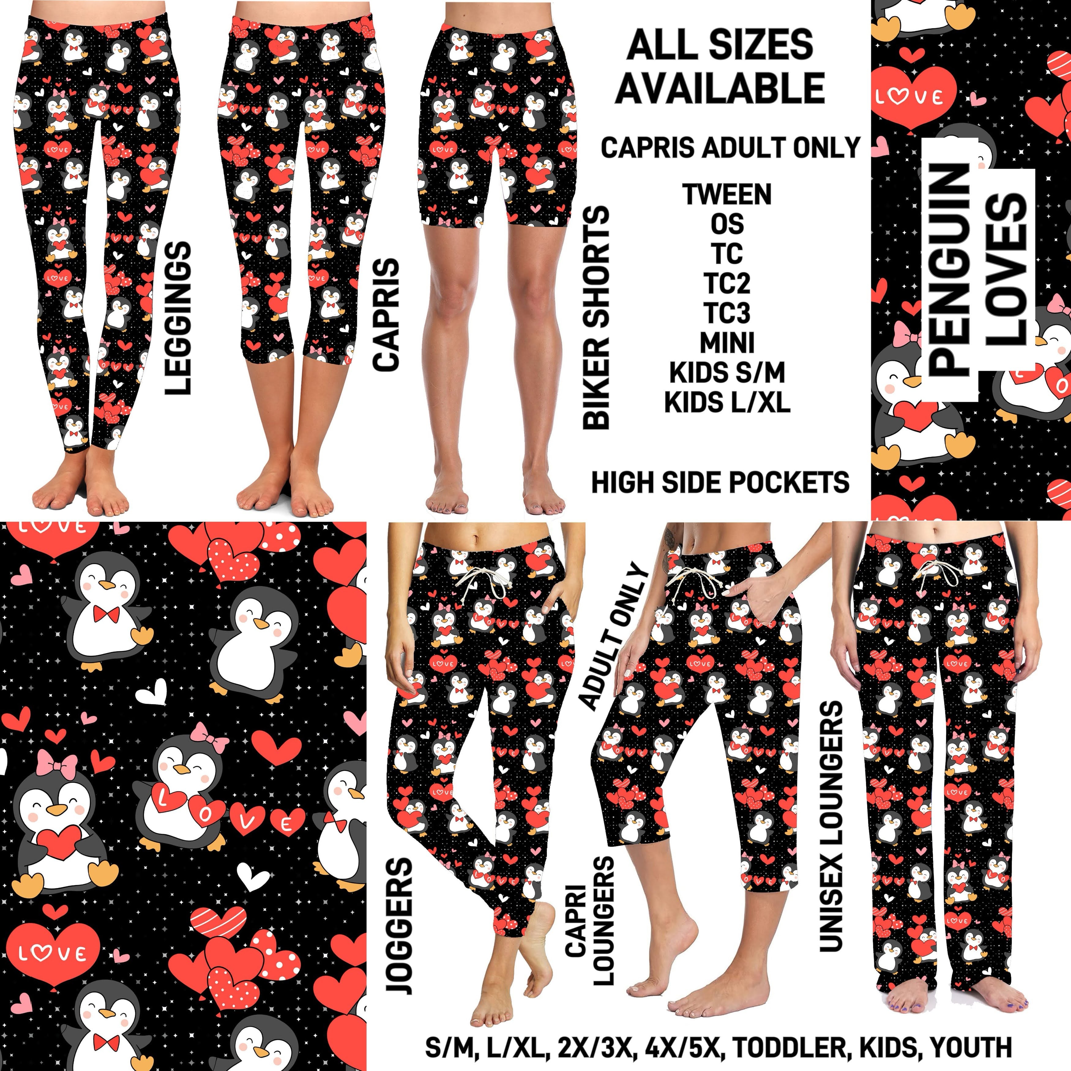 VD2B - Penguin Loves Unisex Full Joggers/Unisex Capri/Full Loungers - Preorder ETA: Late Jan