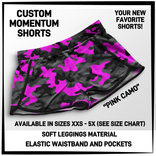 MO1T - Pink Camo Momentum Shorts with Pockets - Preorder Closing 5/19 ETA: Mid-July