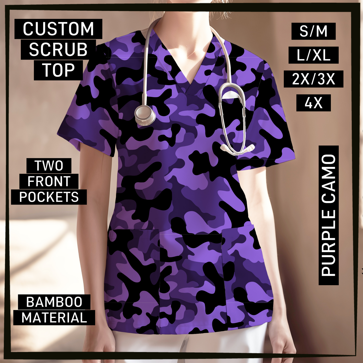 SC0B - Purple Camo V-Neck Scrub Top - Preorder Closing 5/26 ETA: Late July