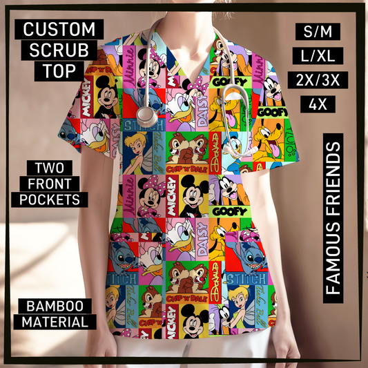 SC0B - Famous Friends V-Neck Scrub Top - Preorder Closing 5/26 ETA: Late July