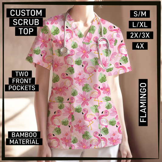 SC0B - Flamingo V-Neck Scrub Top - Preorder Closing 5/26 ETA: Late July