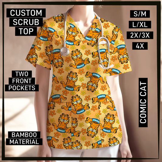 SC0B - Comic Cat V-Neck Scrub Top - Preorder Closing 5/26 ETA: Late July