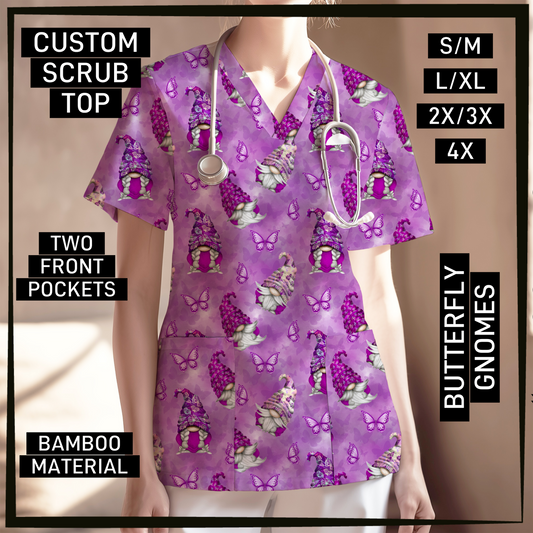 SC0B - Butterfly Gnomes V-Neck Scrub Top - Preorder Closing 5/26 ETA: Late July