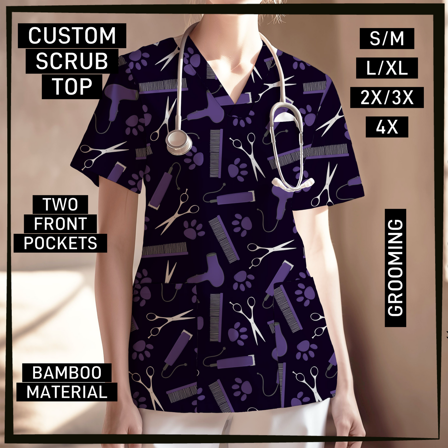 SC0B - Grooming V-Neck Scrub Top - Preorder Closing 5/26 ETA: Late July