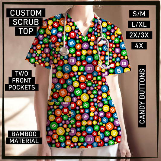 SC0B - Candy Buttons V-Neck Scrub Top - Preorder Closing 5/26 ETA: Late July