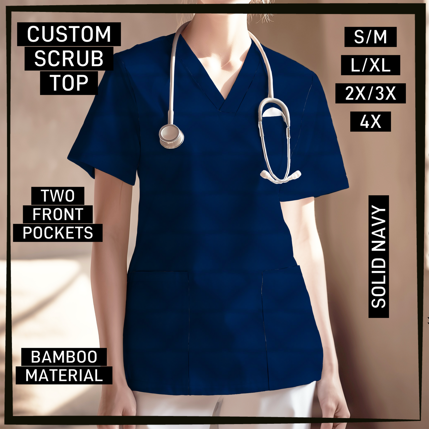 SC0B - Solid Navy V-Neck Scrub Top - Preorder Closing 5/26 ETA: Late July