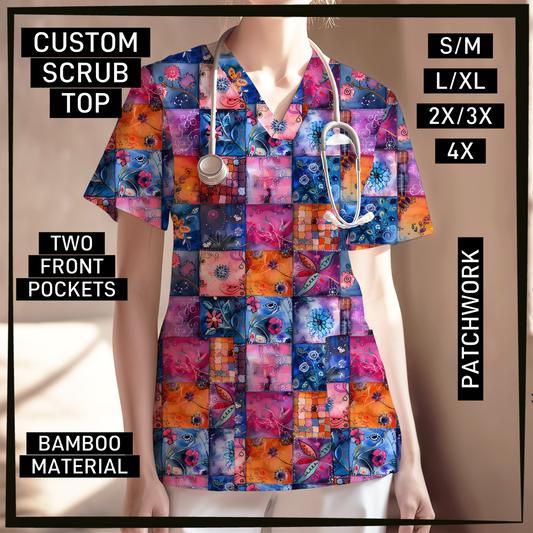 SC0B - Patchwork V-Neck Scrub Top - Preorder Closing 5/26 ETA: Late July